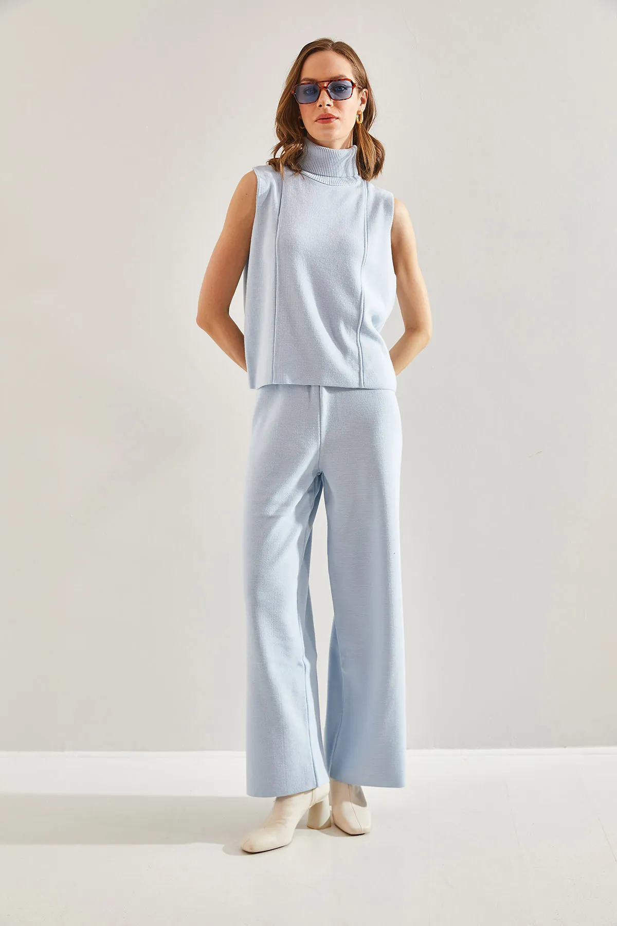 Bianco Lucci  Kurzarmblusen-Strickoberteil- und -Unterteil-Set für Damen