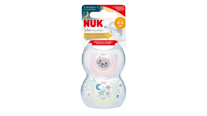 NUK Schnuller Star Day & Night Silikon 0-6 Monate