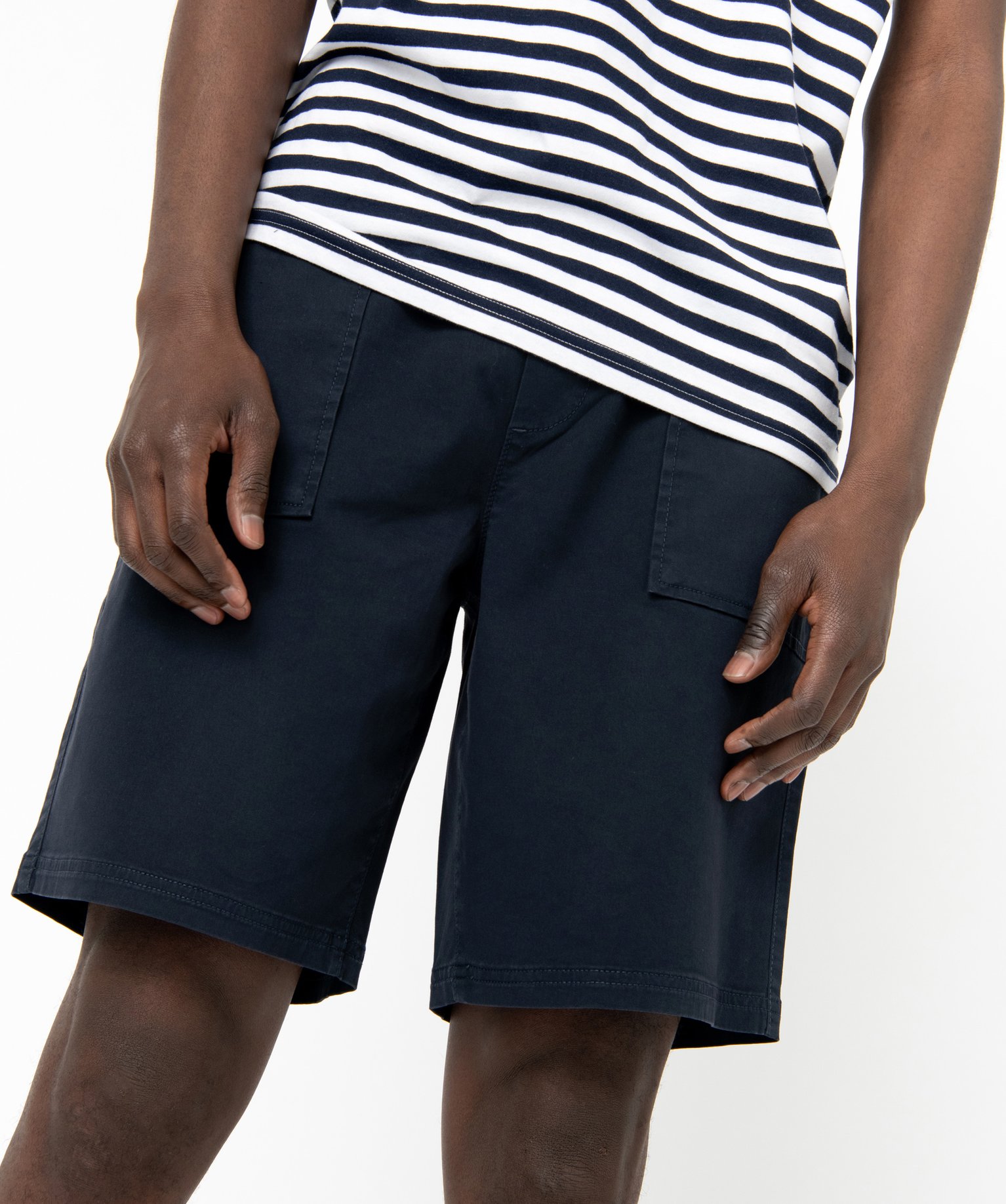 Bermuda en toile uni avec ceinture ajustable homme bleu fonce | GEMO