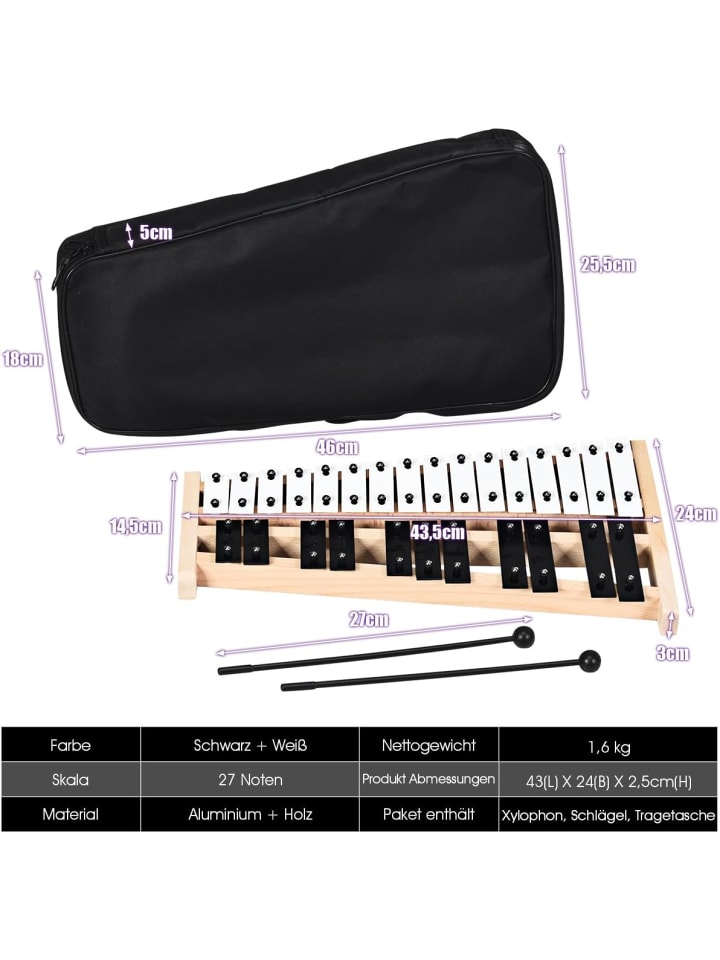 COSTWAY Xylophon 27 Noten Glockenspiel in Schwarz günstig kaufen onesize