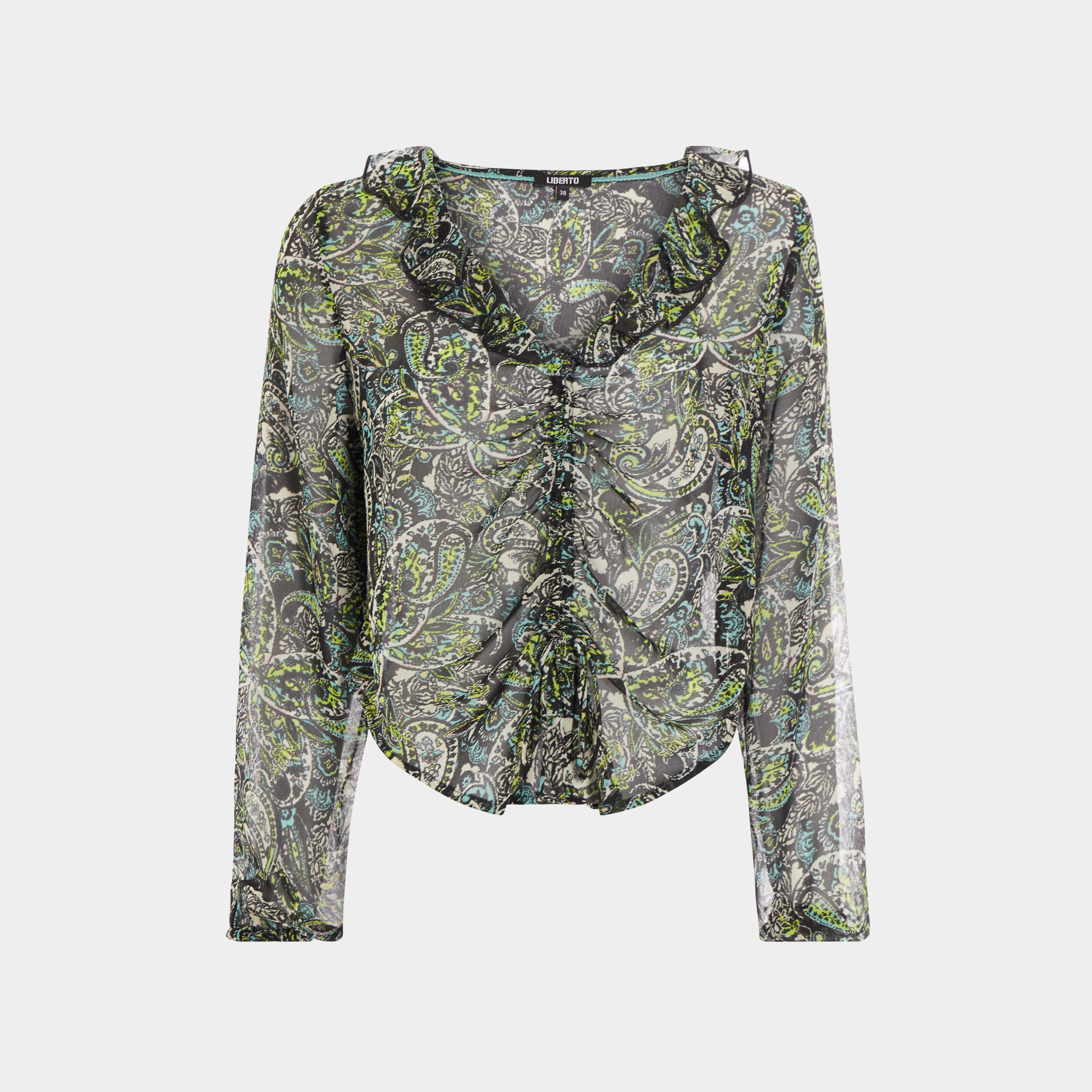 Blouse manches longues col volanté noir femme | La Halle