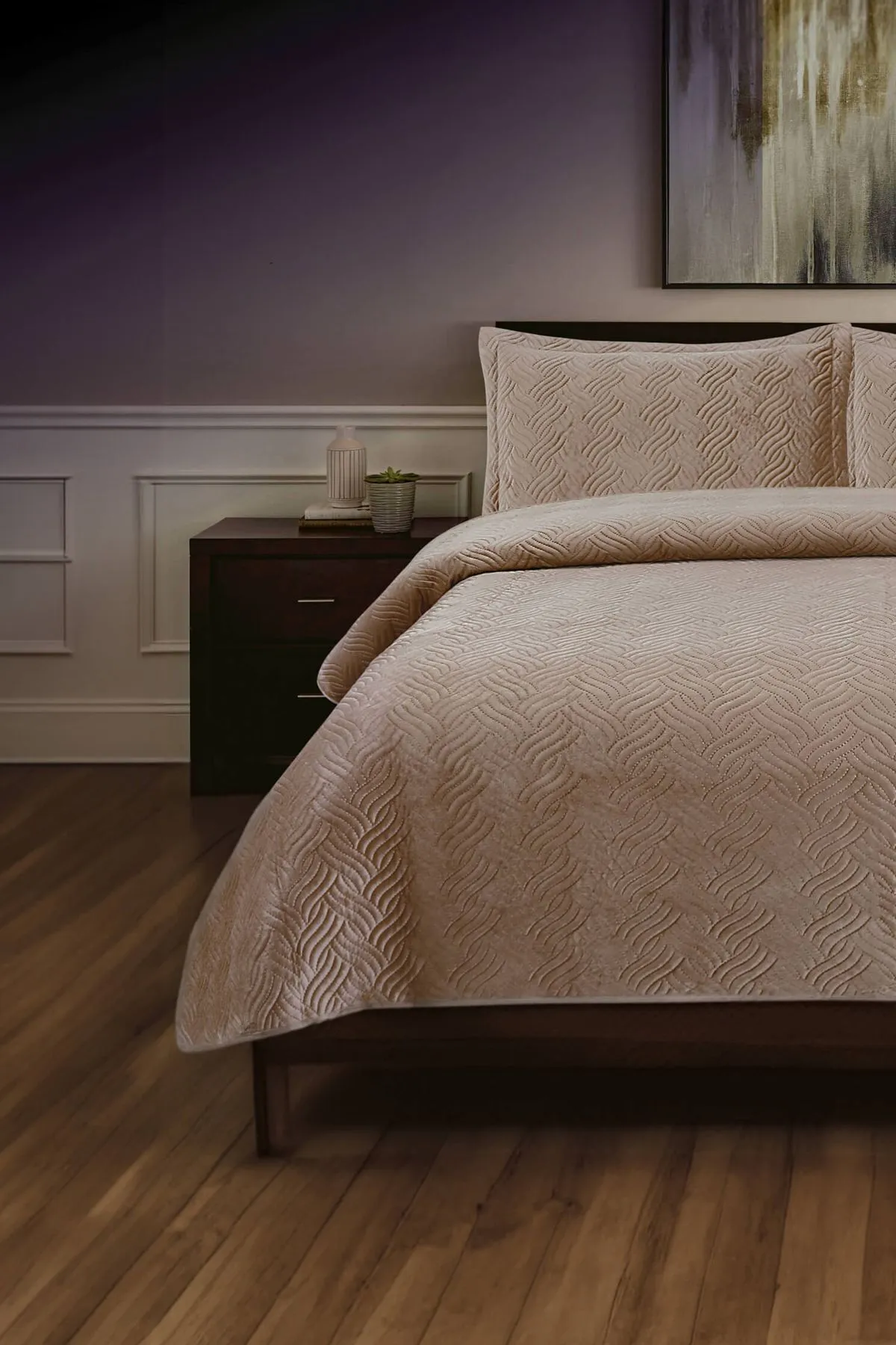 FAVORA  Silva Samt-Tagesdecken-Set für Einzelbett – Braun