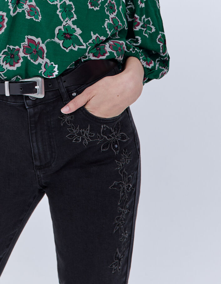 Jean slim gris effet sculpt up brodé fleurs Femme