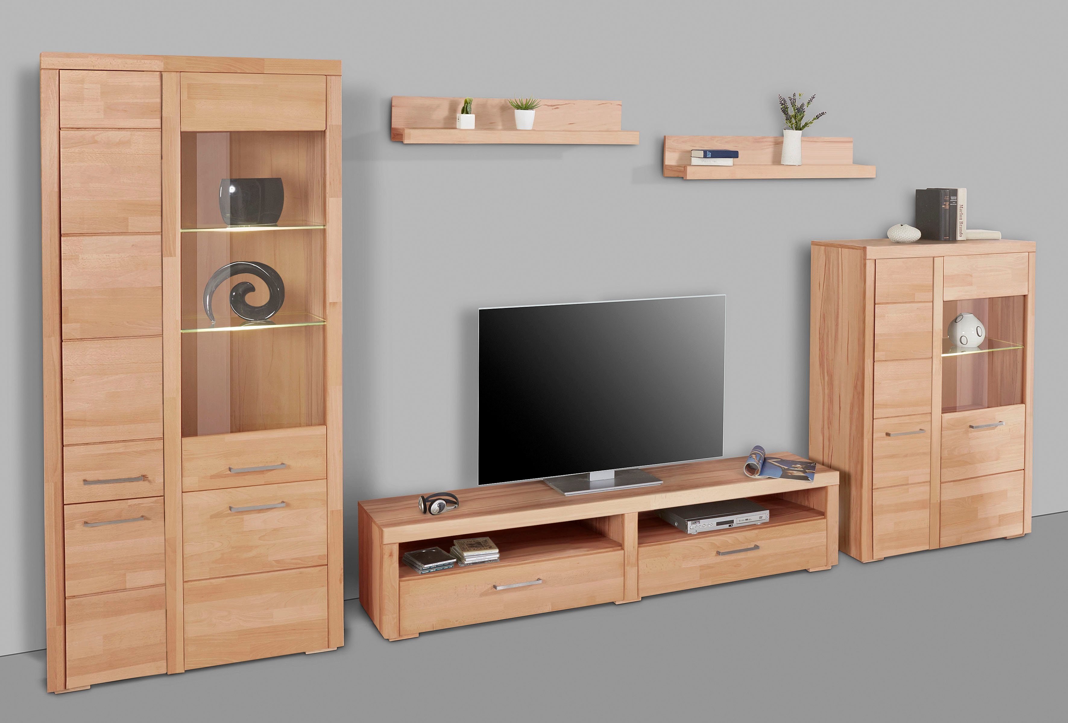 Woltra Wohnwand Falco, (Set, 4-St., 5), Fronten aus Massivholz