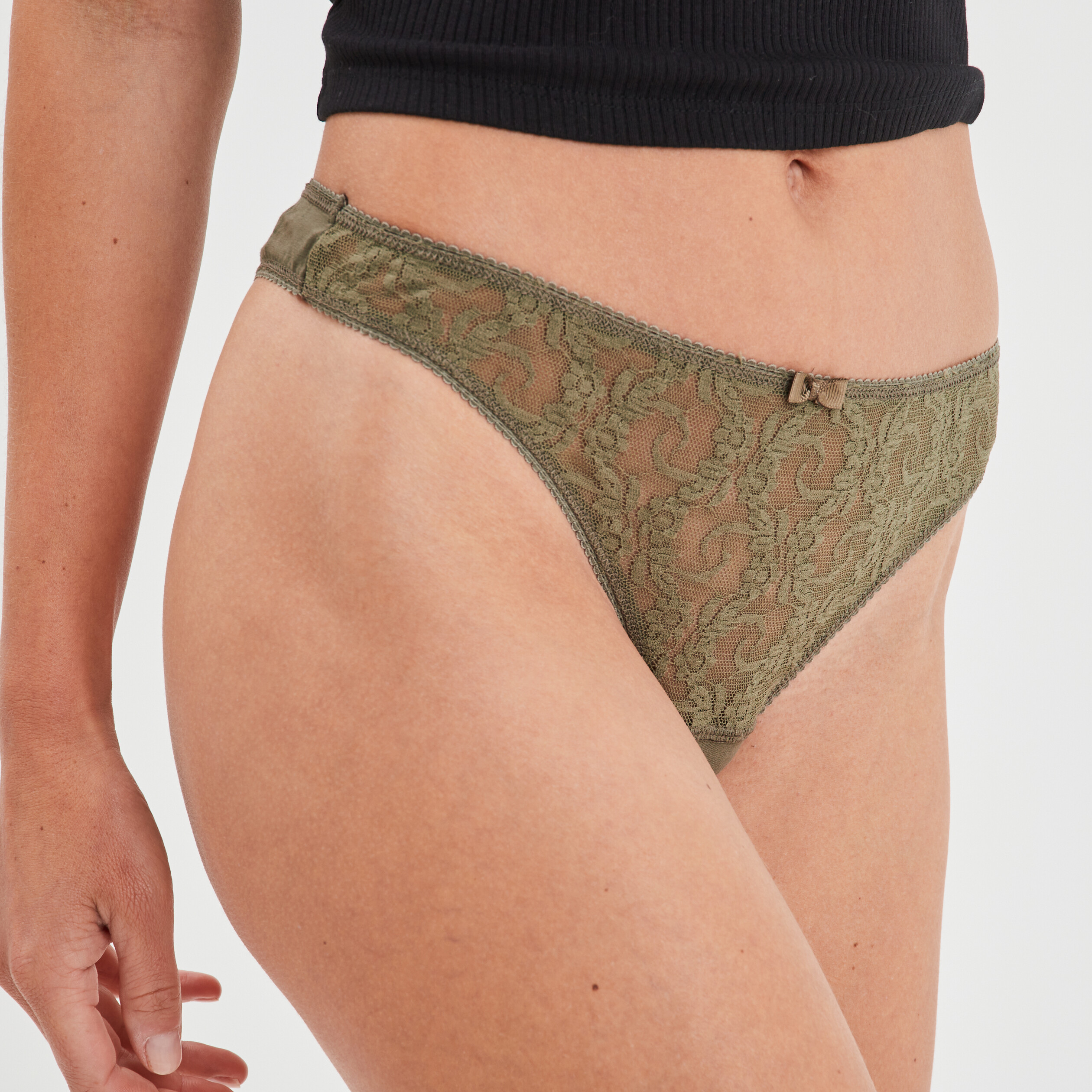 String avec dentelle vert kaki femme | La Halle