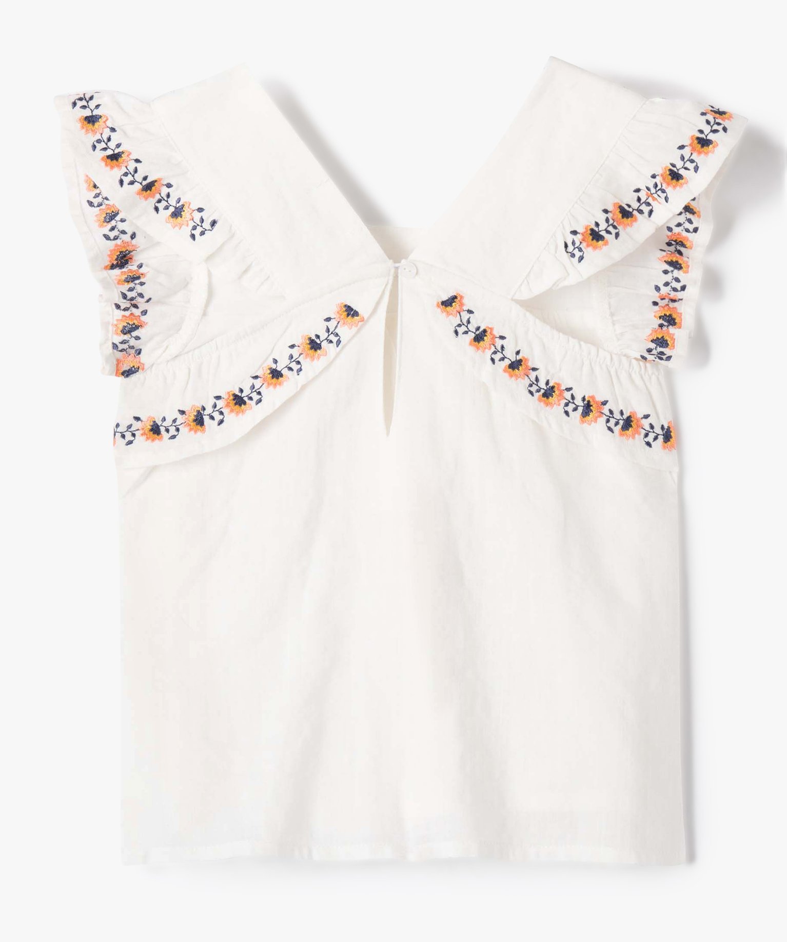 Chemise fille à manches courtes avec volants brodés ecru | GEMO