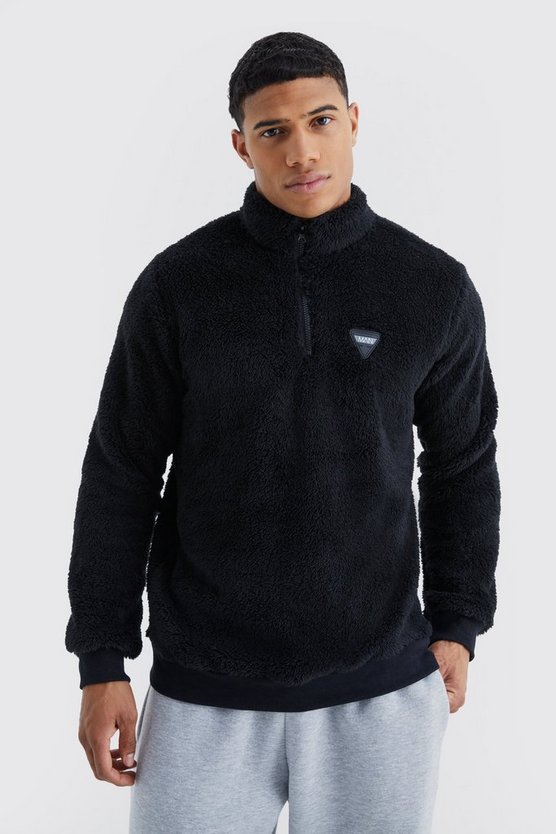 Borg-Sweatshirt mit Gummi-Etikett und Trichterkragen