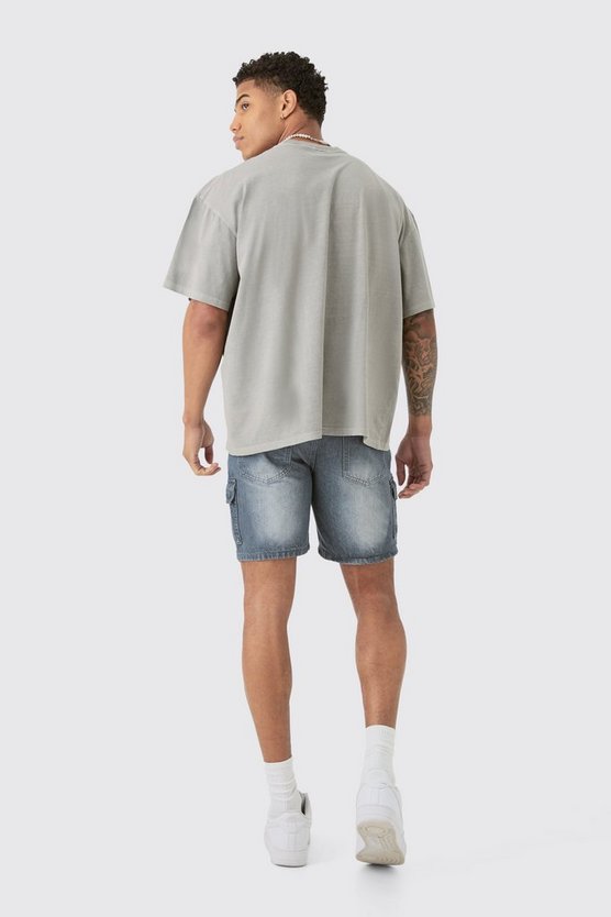 Graue Slim Cargo Jeansshorts