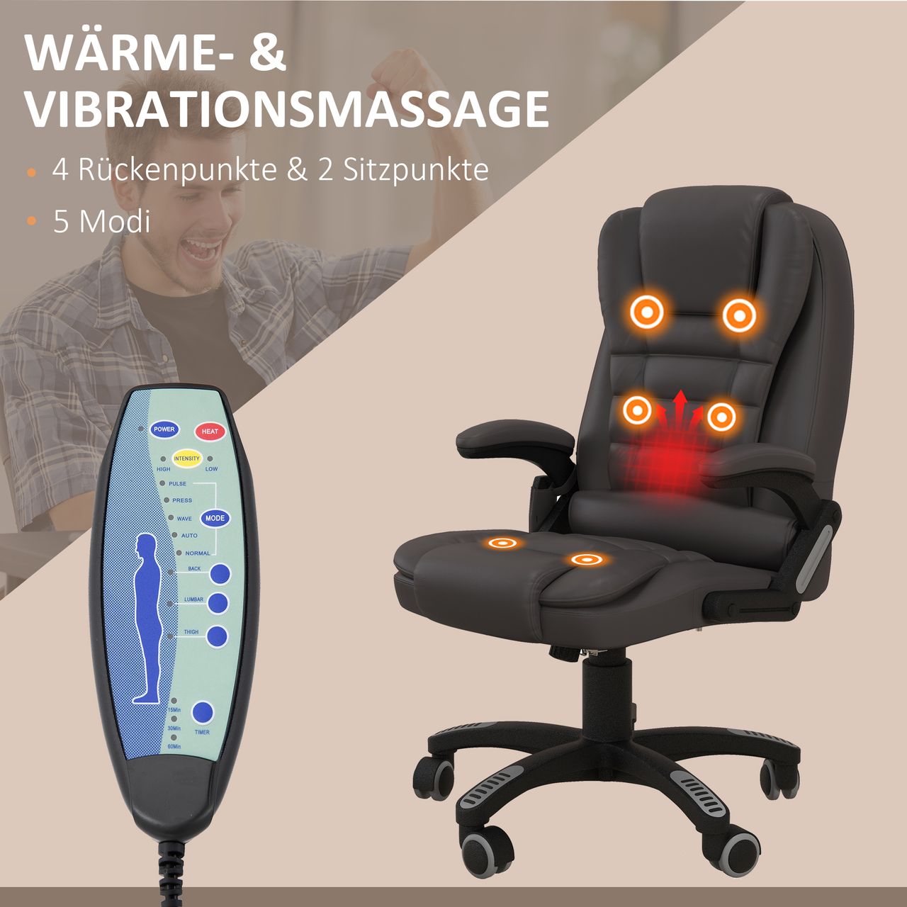 HOMCOM Bürosessel mit Massage,Wärme-Funktion