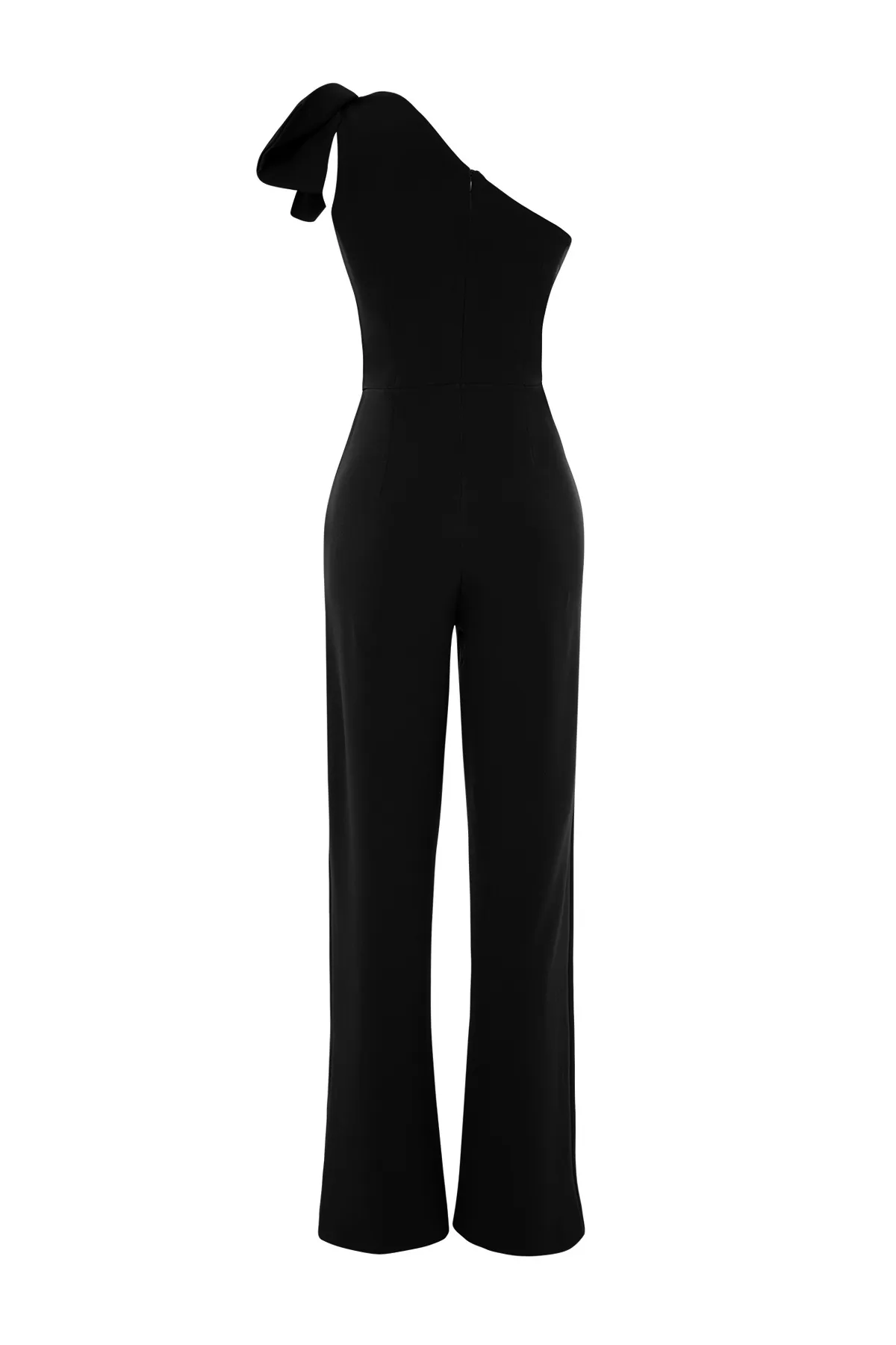 Trendyol Collection  Schwarzer gewebter Jumpsuit mit einem Ärmel – TPRSS24TU00010 mit Schleifendetail
