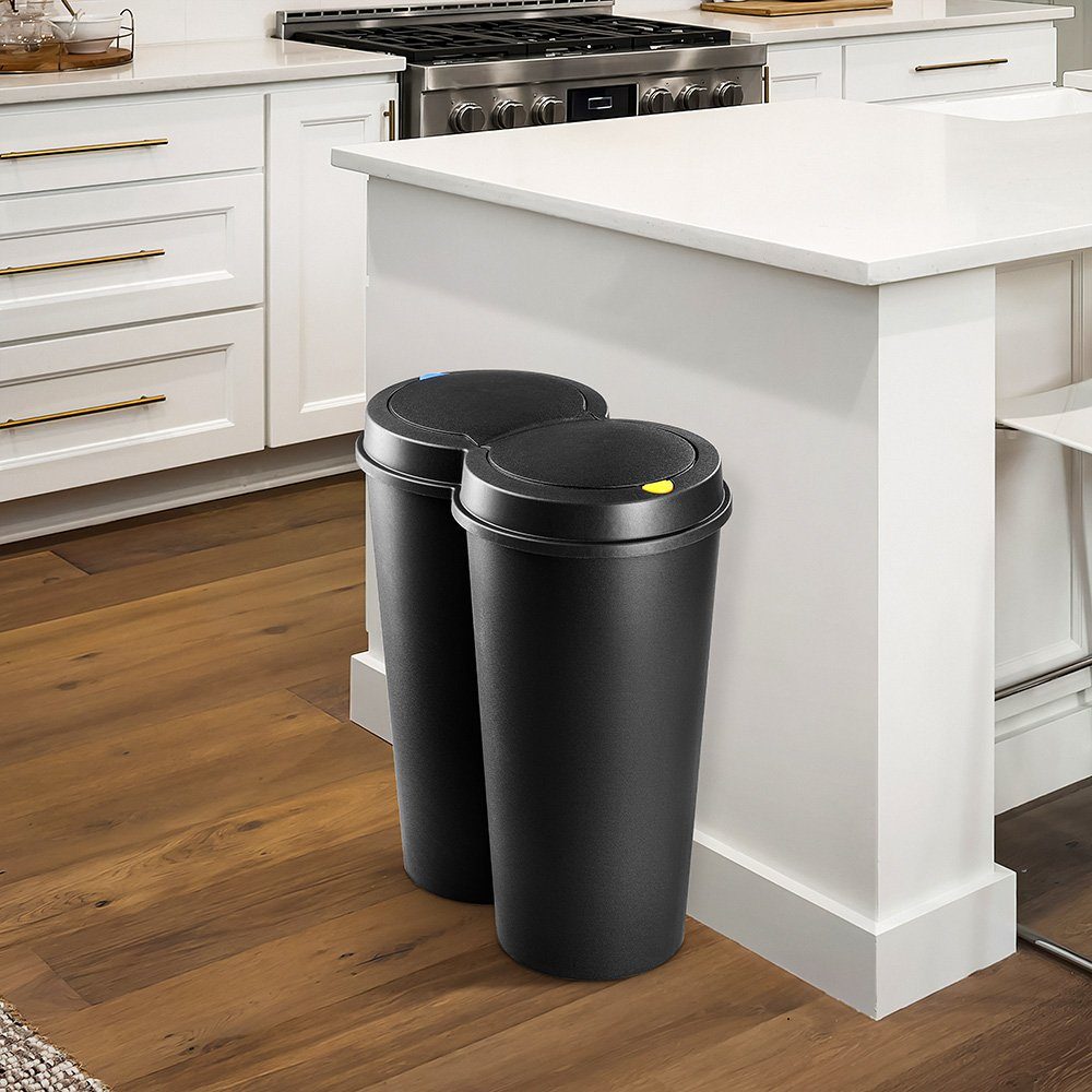 Deuba Mülleimer Duo Bin, 50 L 2fach Trennsystem 2x25 L Küche Abfalleimer Müllbehälter