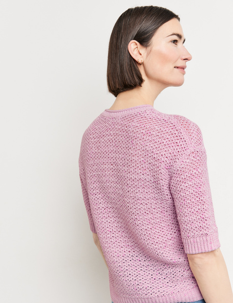 Halbarm-Pullover in Lochstrick