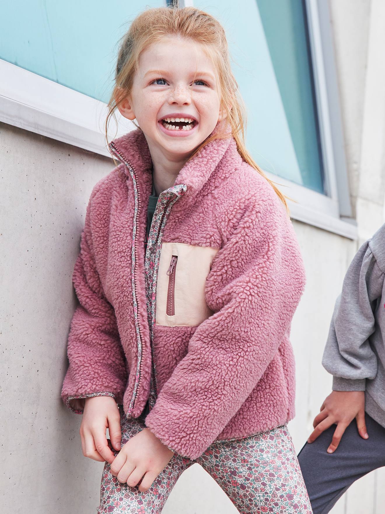Vertbaudet Mädchen Sportjacke aus Teddyfleece - altrosa