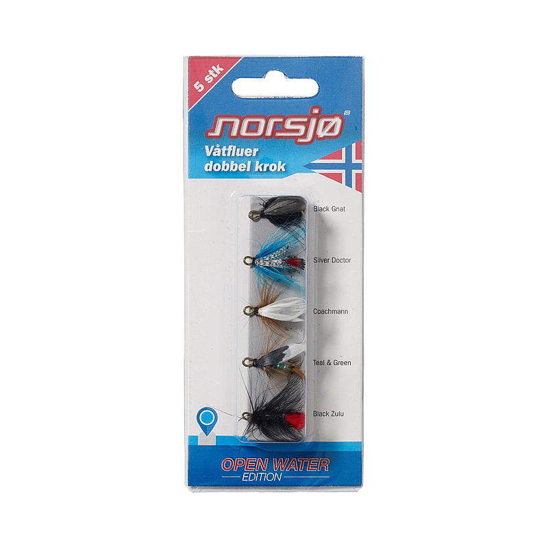 Norsjø Våtfluer 5-pk Dobbelkrok, Norsjø