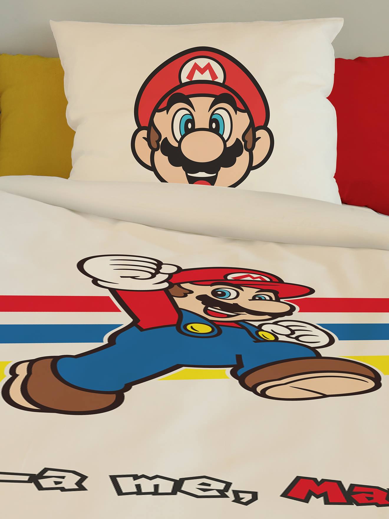 Parure housse de couette + taie d'oreiller enfant Super Mario® et Luigi blanc