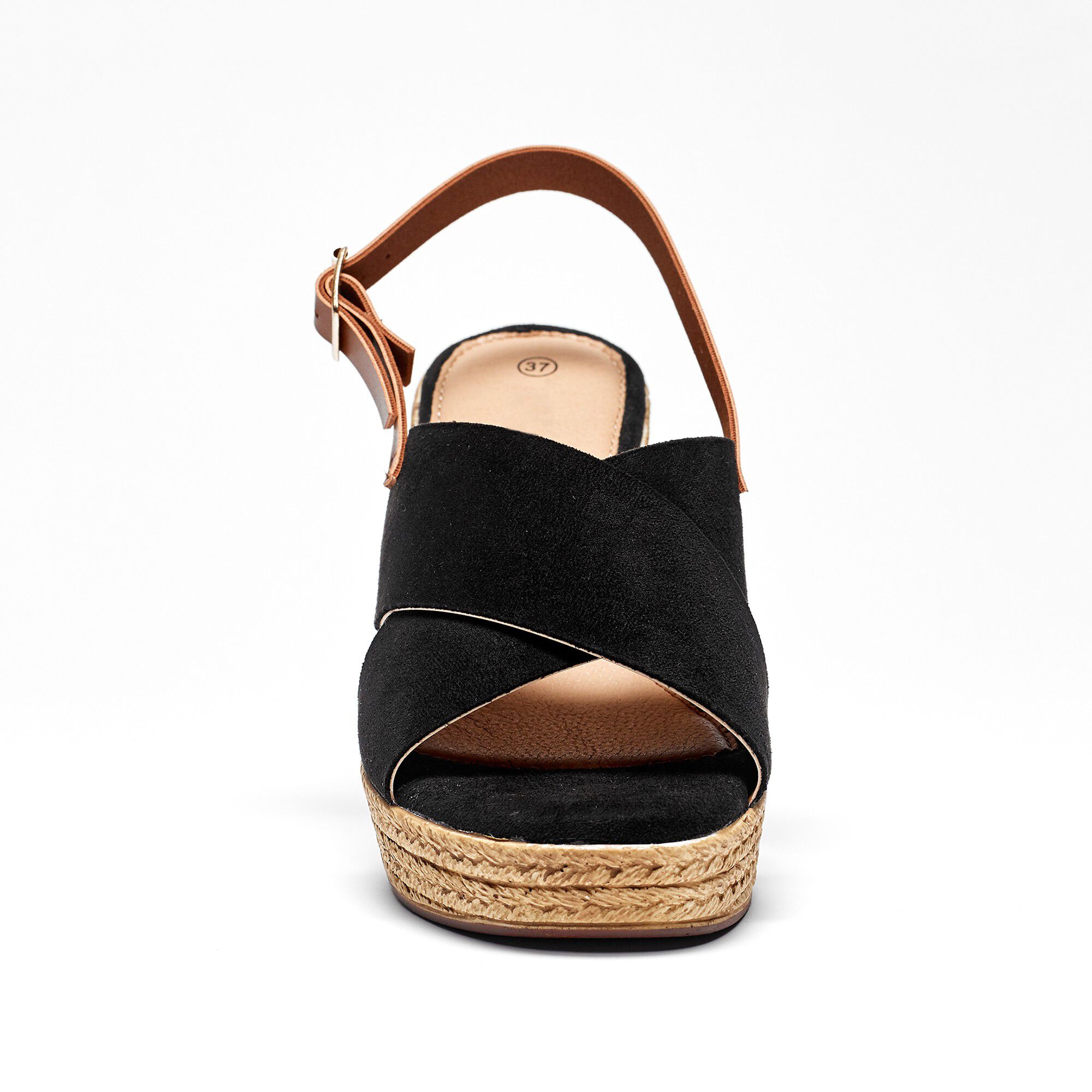 Sandales compensées dessus croisé noir