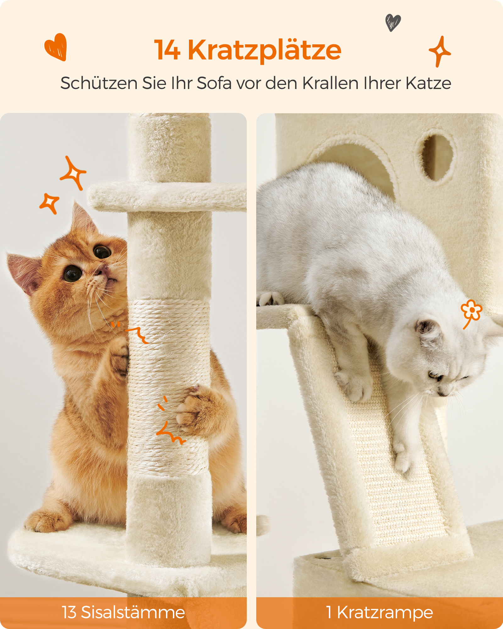 FEANDREA Kratzbäume FEANDREA Katzenbaum XXL 206cm Rauchgrau beige