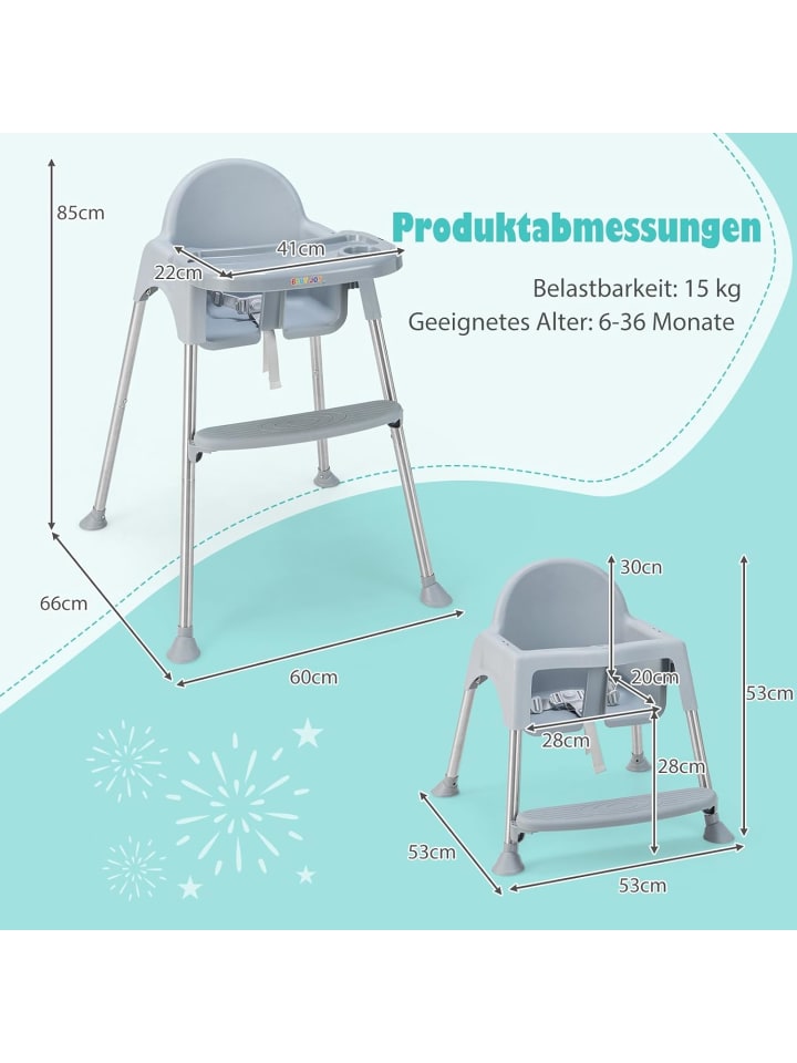COSTWAY 4 in 1 Babyhochstuhl 6-36 Monate in Grau günstig kaufen onesize