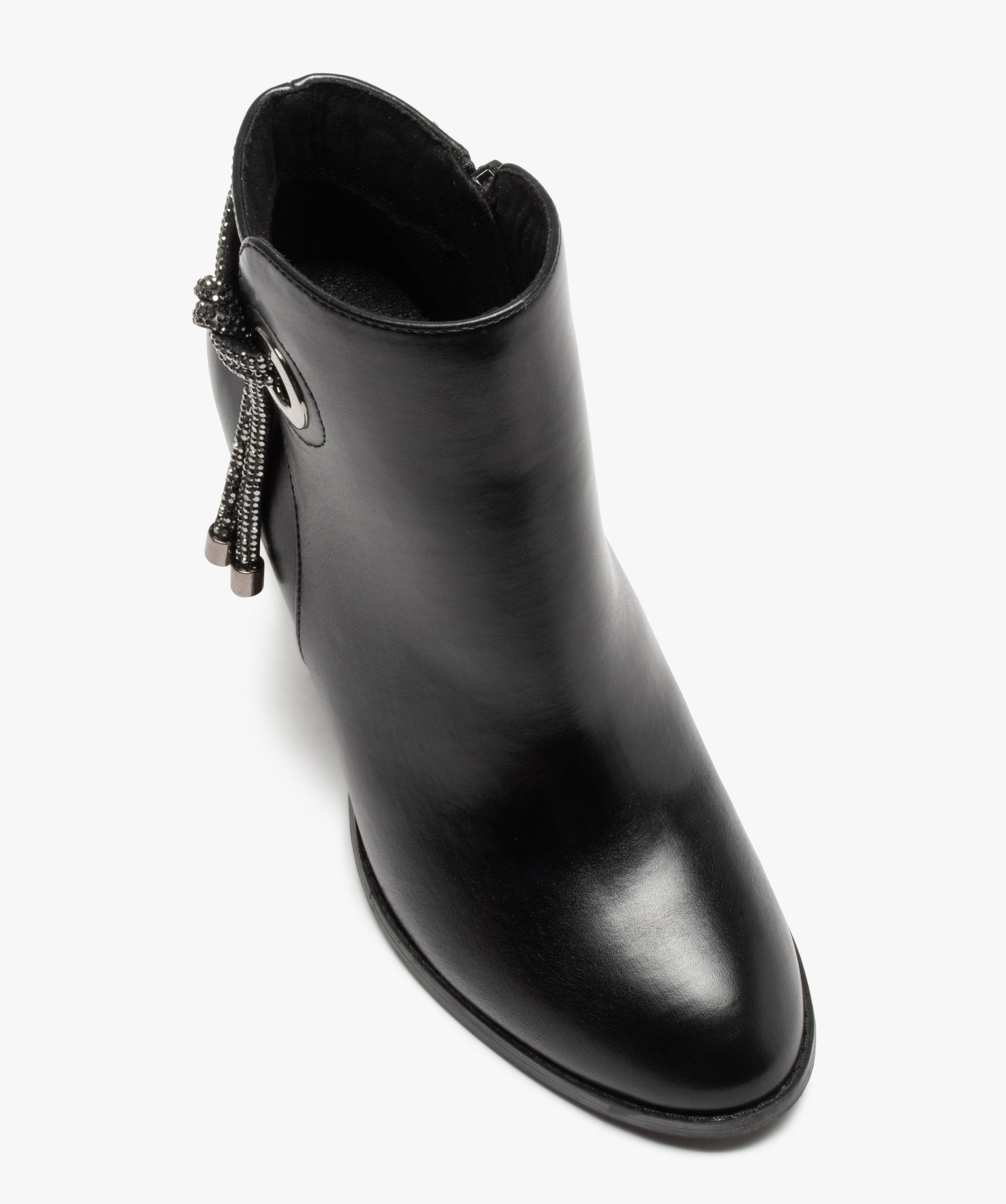 Boots femme à talon avec cordon strass noir | GEMO
