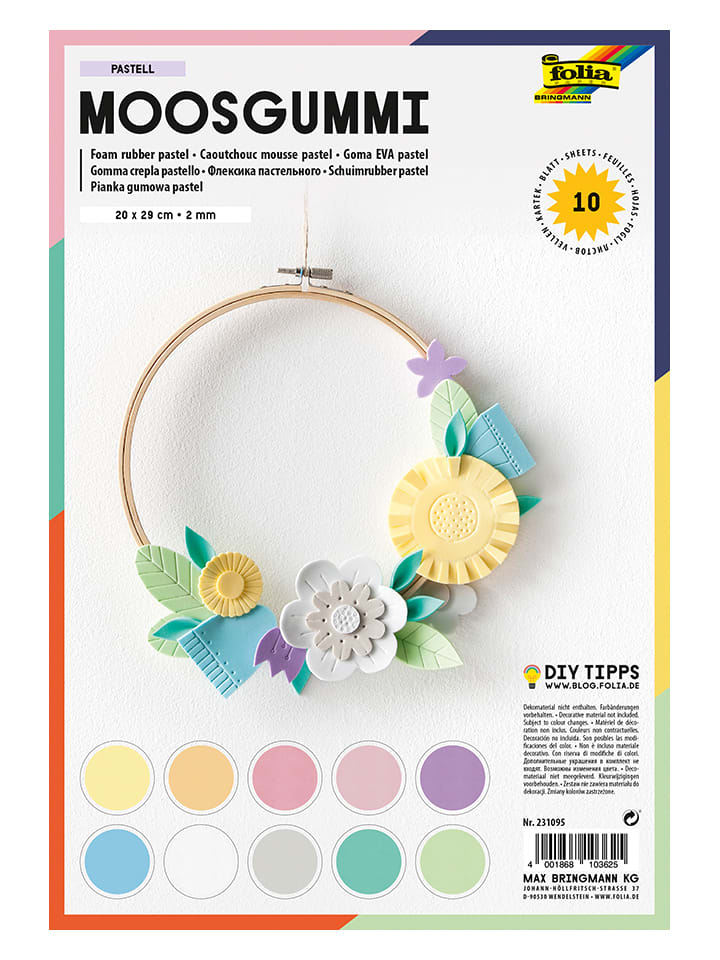 Folia Moosgummi in Pastell - 10 Blatt - (L)29 x (B)20 cm günstig kaufen onesize