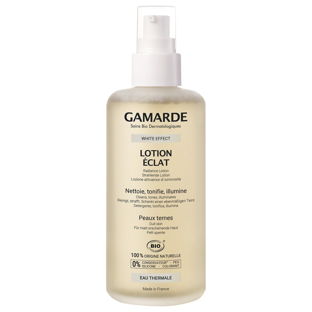 gamarde LOTION ECLAT Flacon pompe 200 ml Lotion 2 en 1 : nettoyante et tonique pour peaux ternes