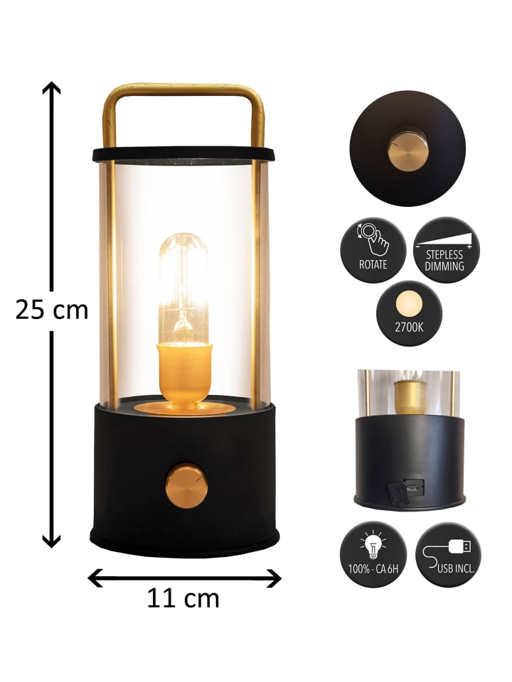 Coen Bakker LED Laterne Lampe dimmbar Warmweiß IP44 Innen & Außen 25x11cm in Schwarz günstig kaufen onesize