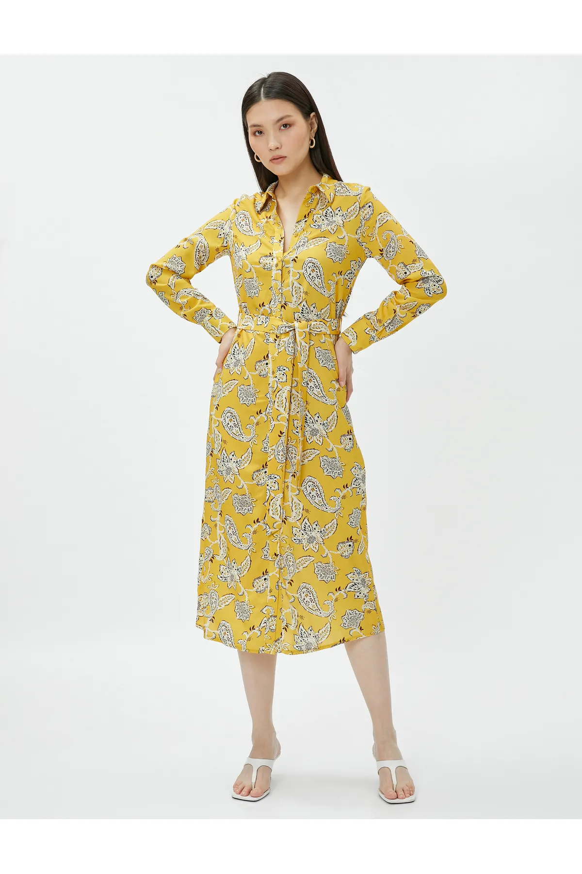 Koton  Hemdkleid in Midi-Länge mit Gürtel