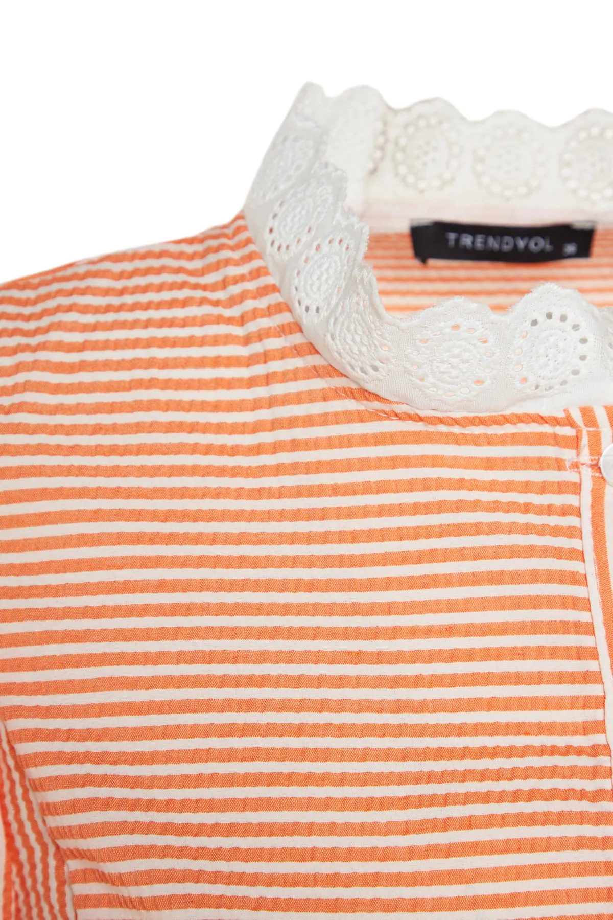 Trendyol Modest  Orangefarbene, karierte Seersucker-Tunika mit gewebter Spitze TCTSS23UK00067