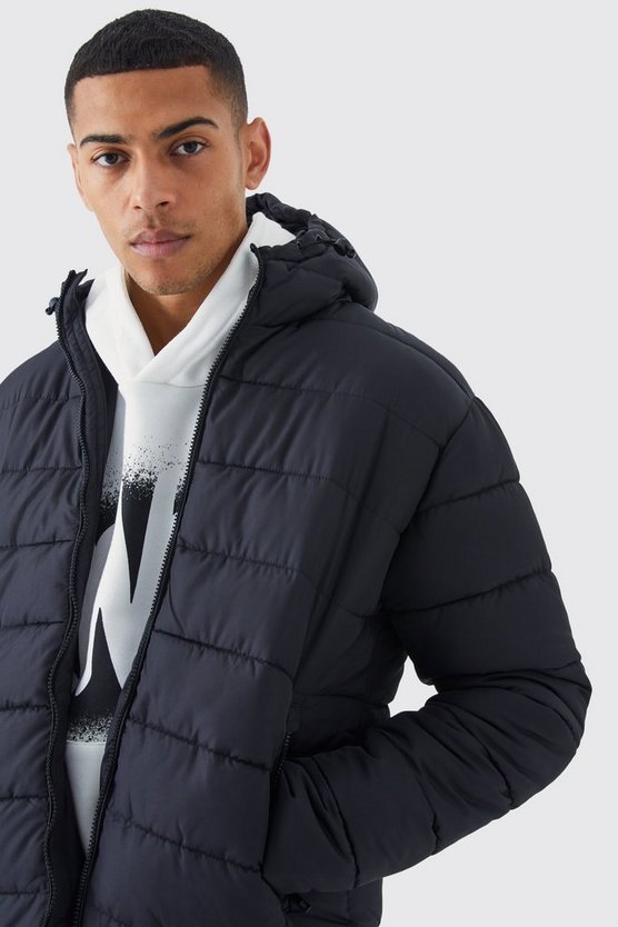 Lange Steppjacke mit Kapuze