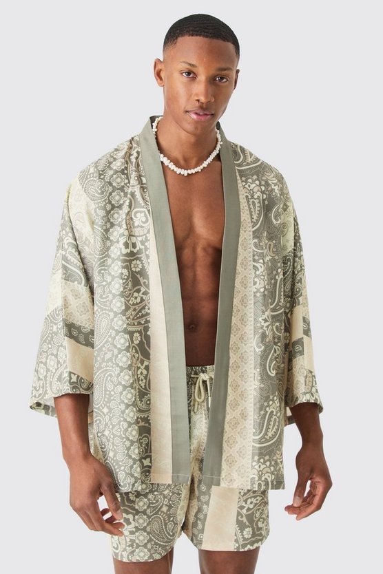 Oversize Kimono-Hemd und Badehose mit Print
