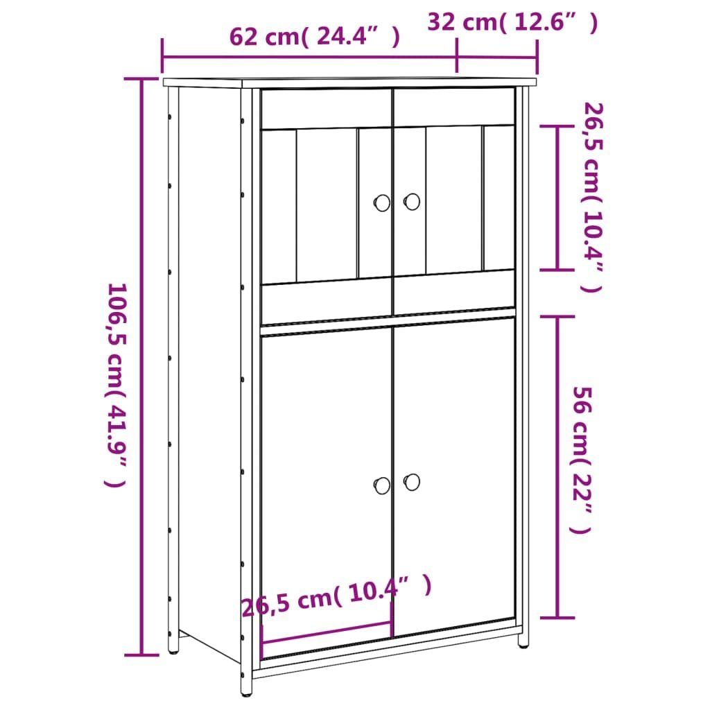 vidaXL Anrichte Highboard Sonoma-Eiche 62x32x106,5 cm Holzwerkstoff Glas Vitrine
