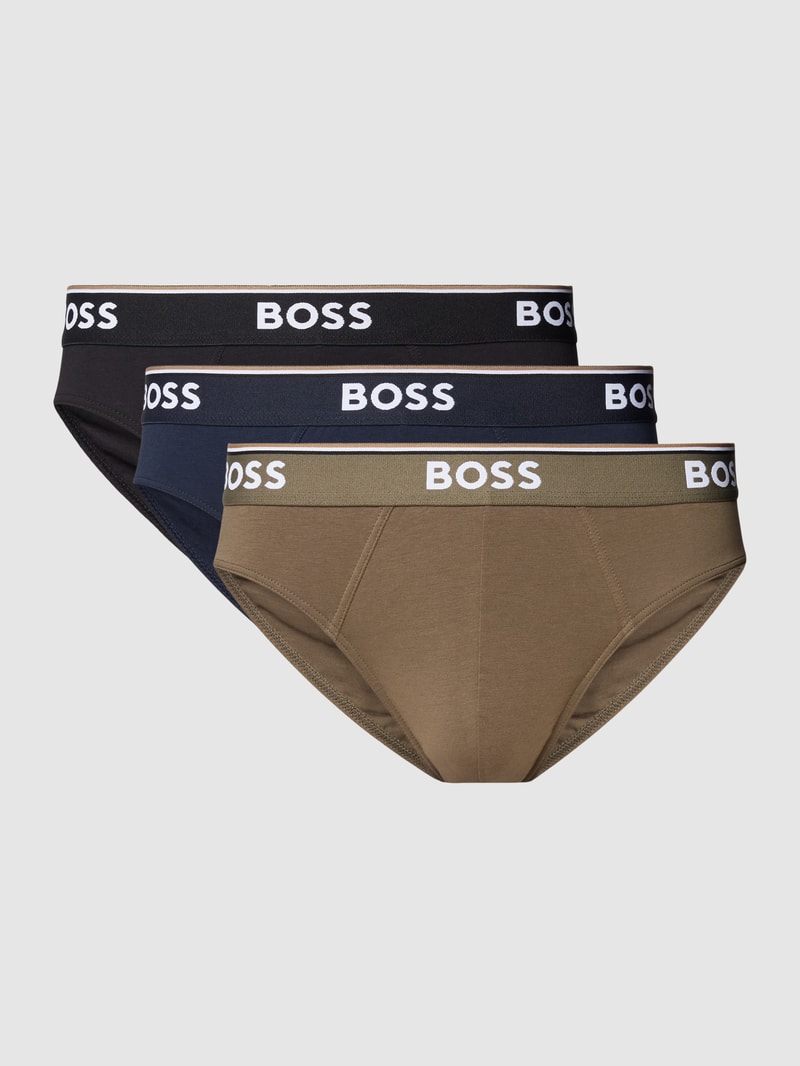 Slip mit Label-Bund Modell 'Brief' im 3er-Pack in olivgrün