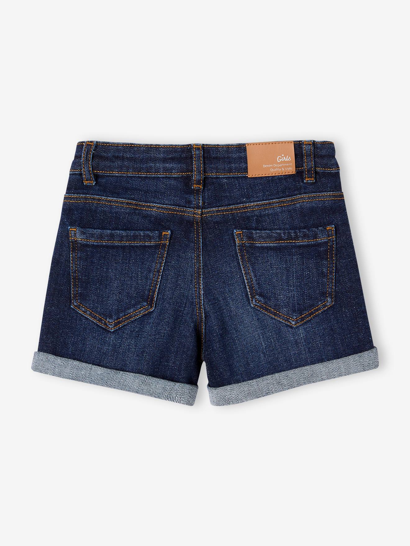 Vertbaudet Bestickte Mädchen Jeans-Shorts Oeko-Tex - blue stone