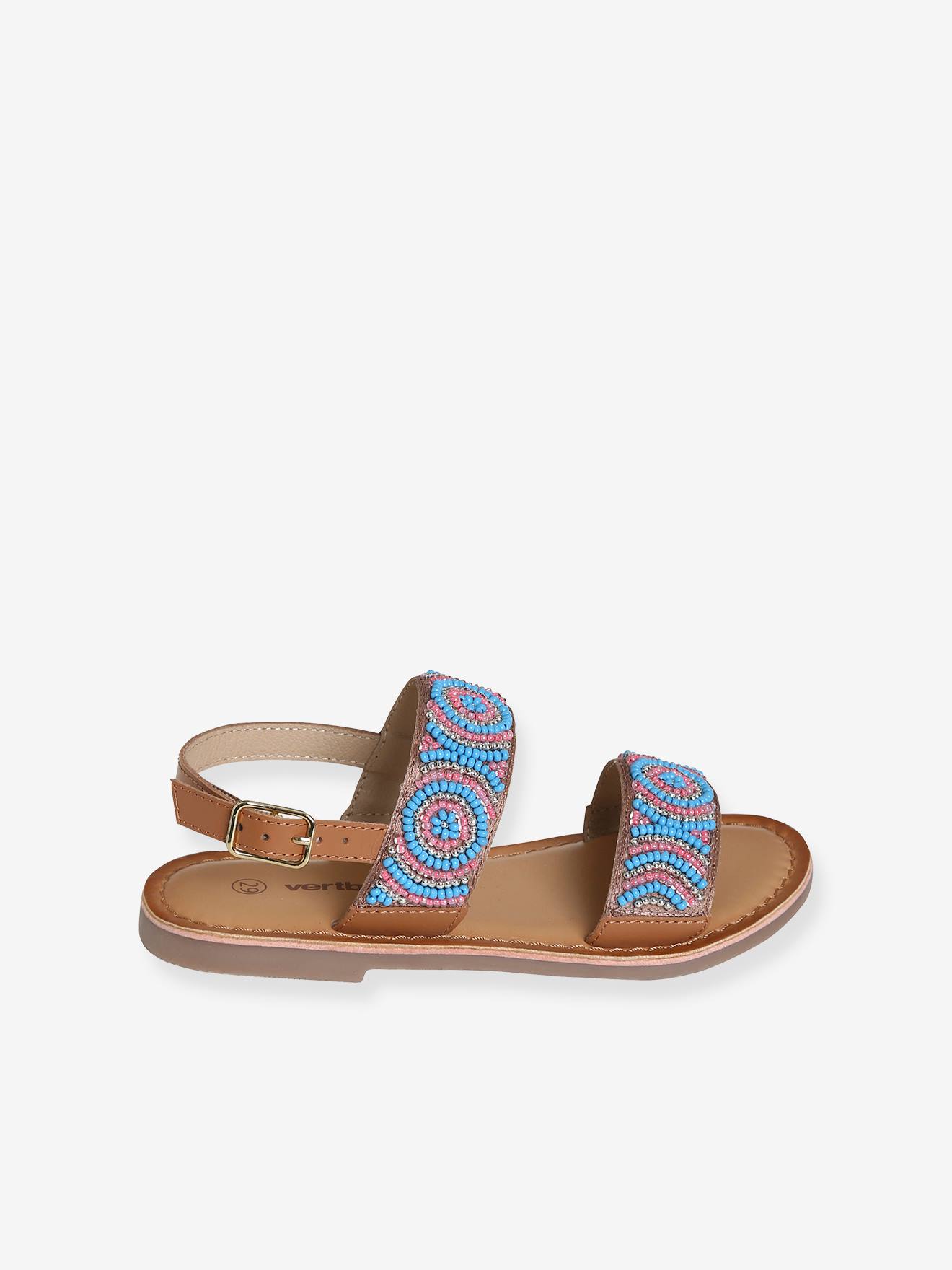 Sandales textile perlé fille bleu corail