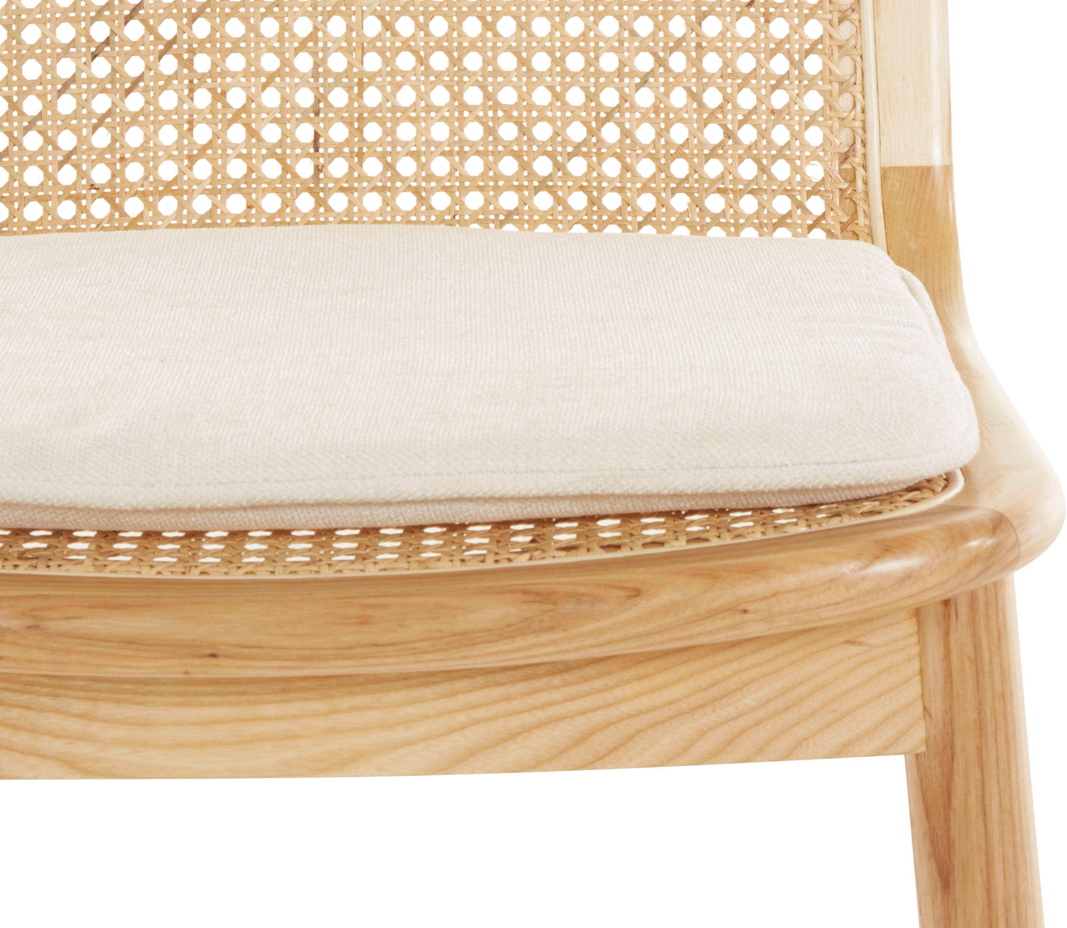 LeGer Home by Lena Gercke Esszimmerstuhl Mavie (Set), 2er-Set, Massivholz mit Rattaneinsatz, inkl. Sitzkissen