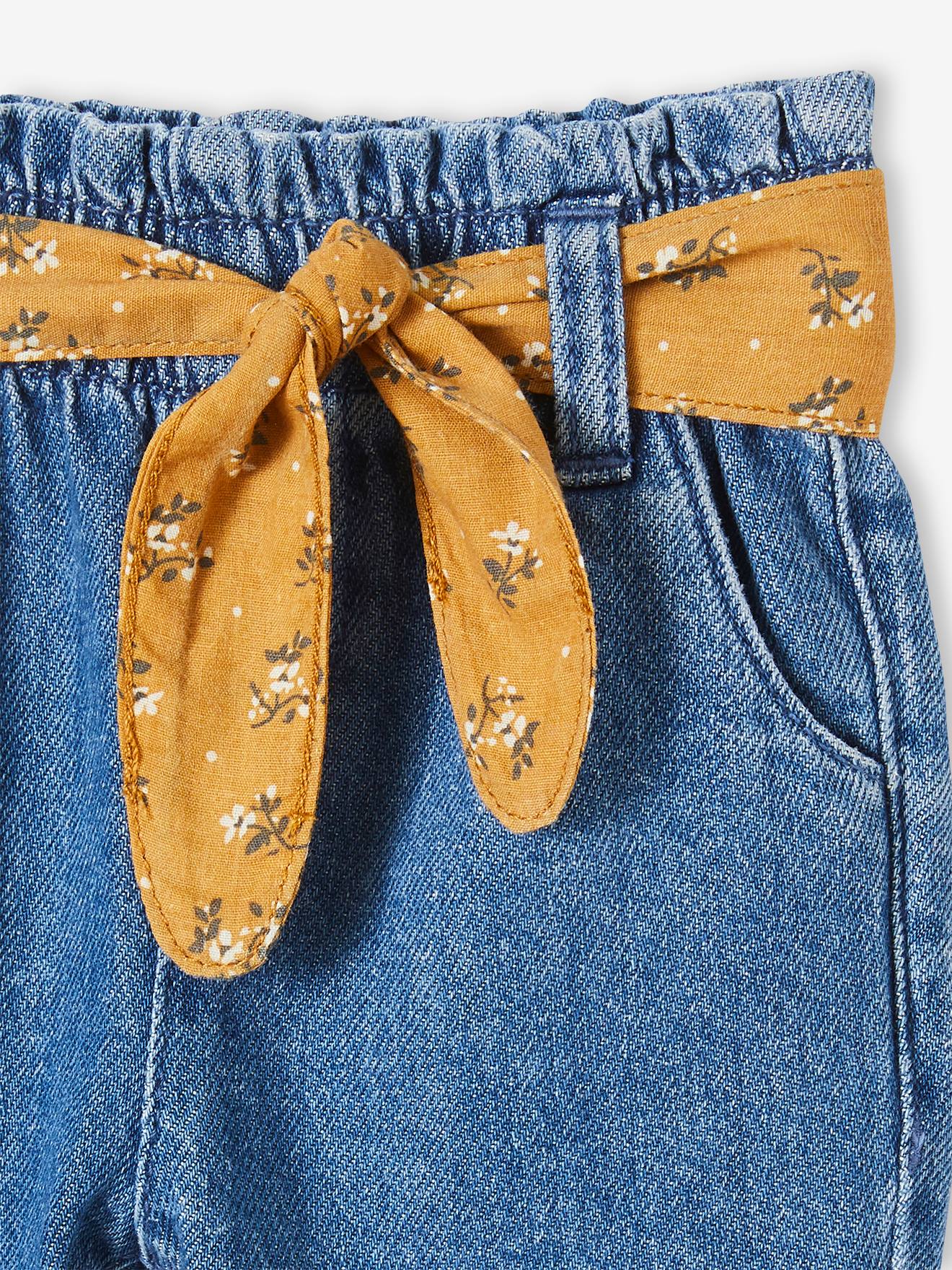 Jean avec ceinture en tissu bébé denim brut