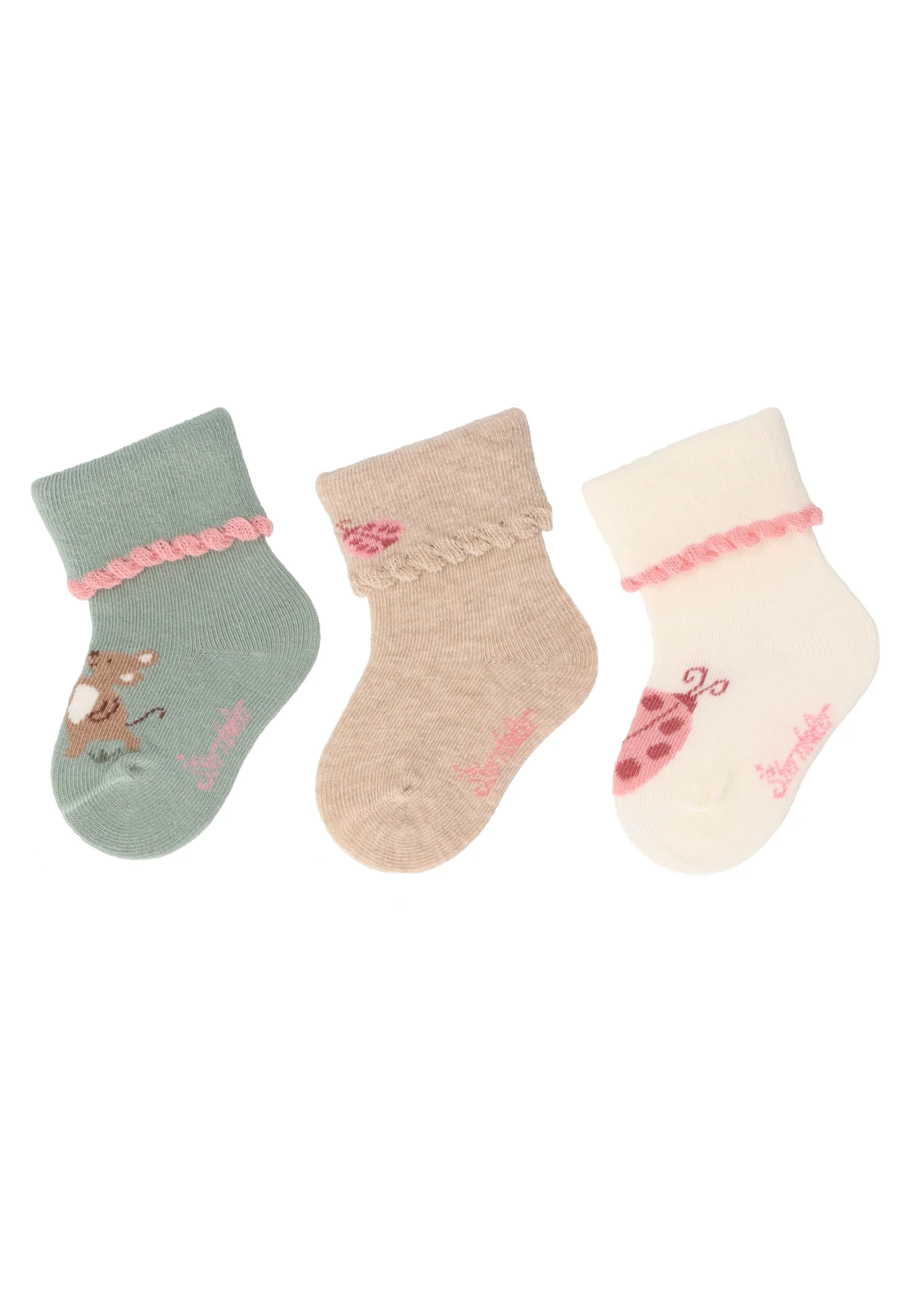 Socken im 3er Pack mit Motiv Maus in versch. Farben