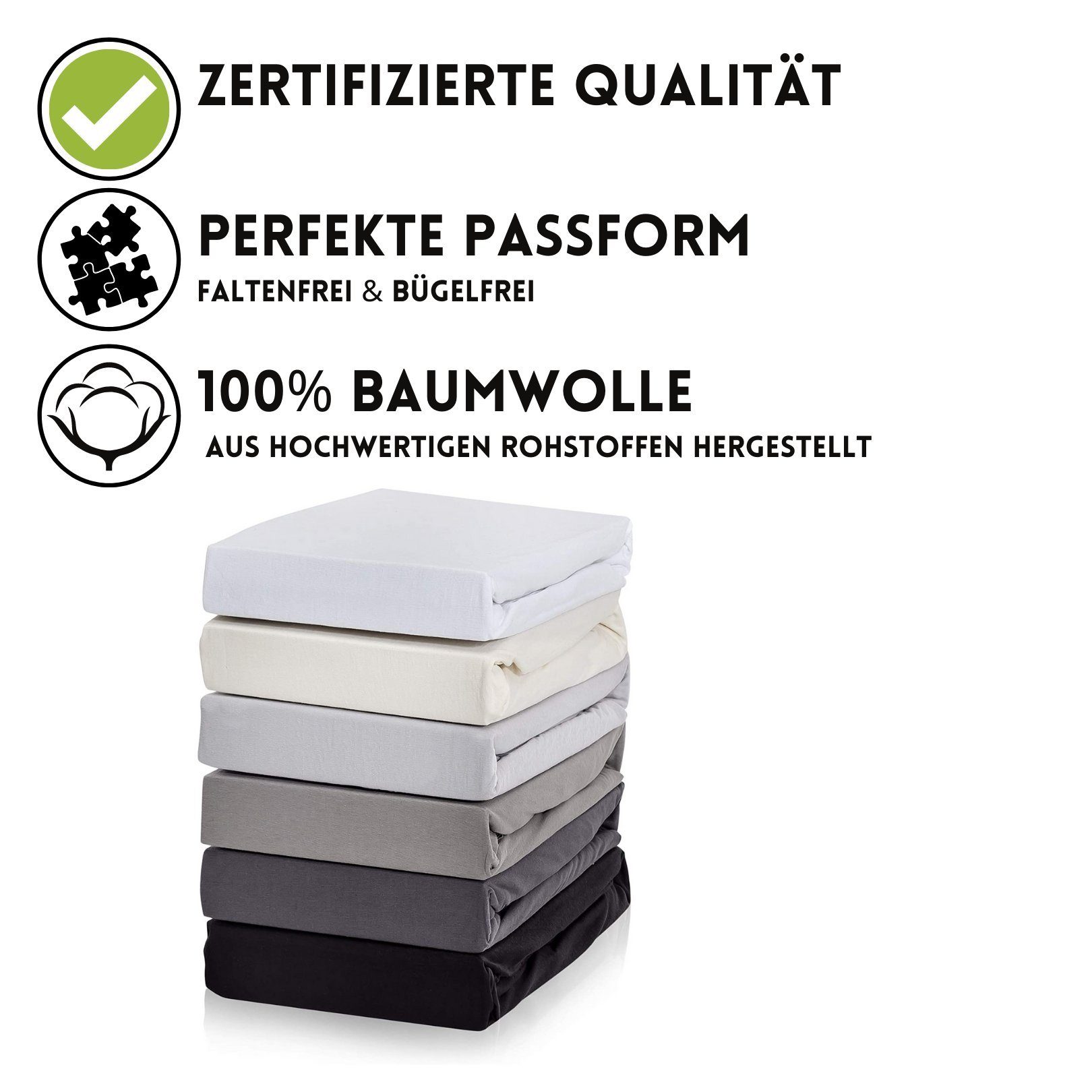 Spannbettlaken Exclusive Spannbettlaken Spannbetttuch bis 25 cm Steghöhe, Bettlaken aus 100% Baumwolle, Premium Qualität - Feinste Baumwolle 160 g/m², Hometex Premium Textiles, Jersey, Gummizug: rundum