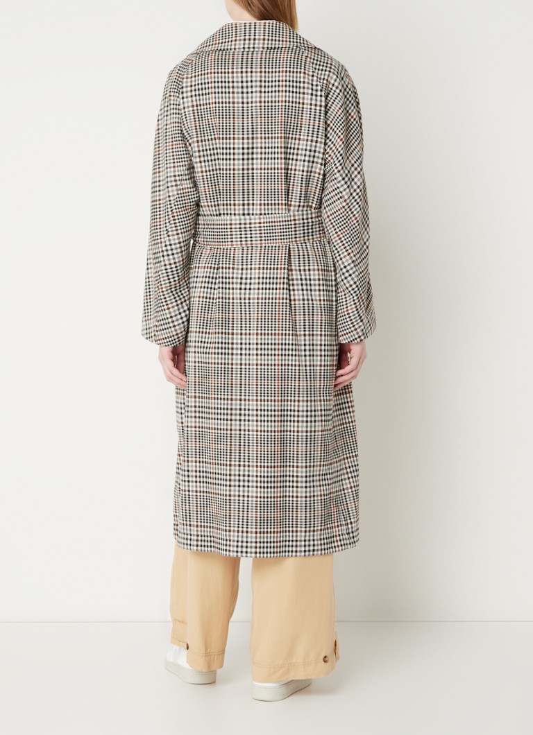 French Connection Dandy double-breasted trench coat with check pattern and bow belt