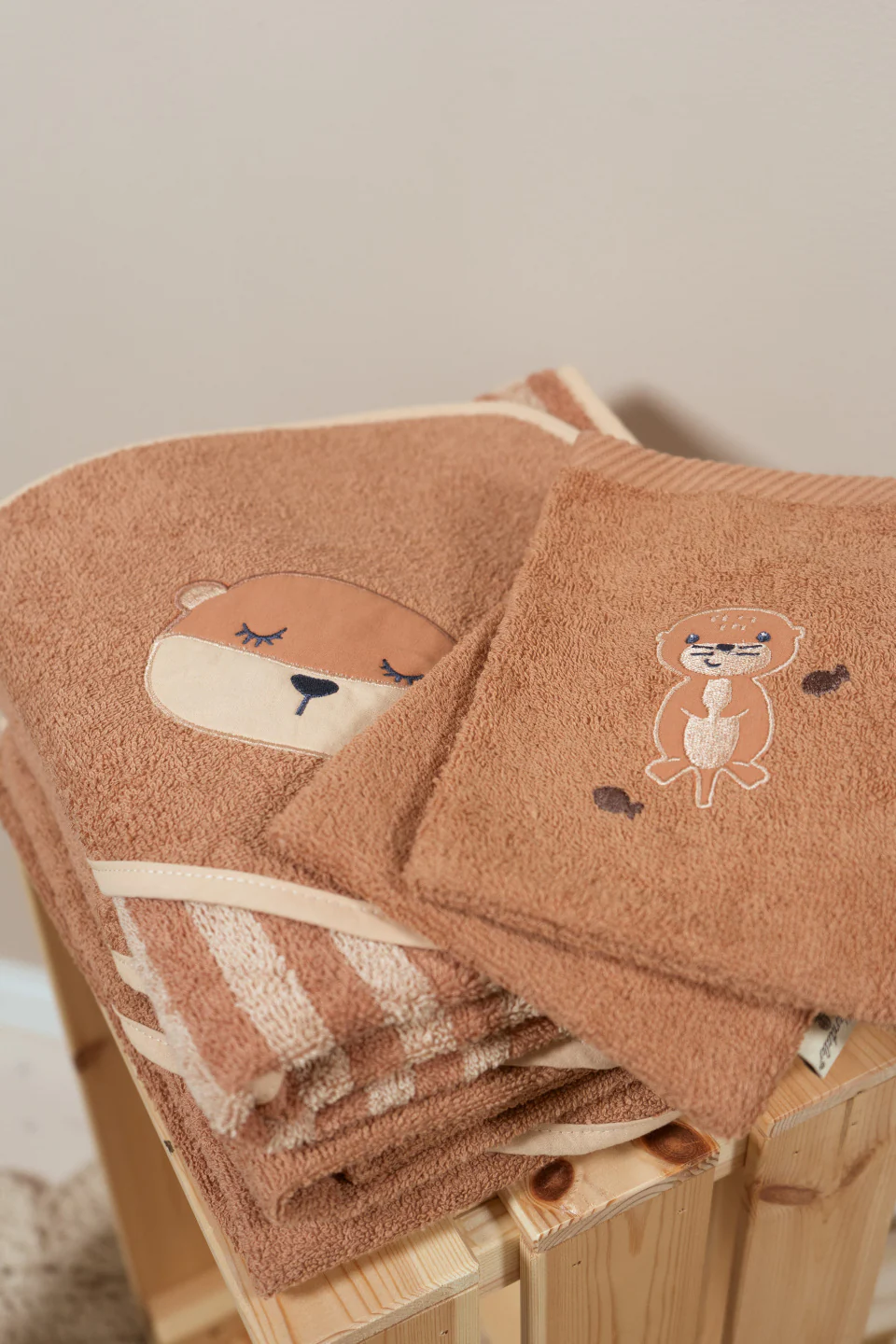 GOTS Badetuch 100x100 Otter Otti uni in Braun