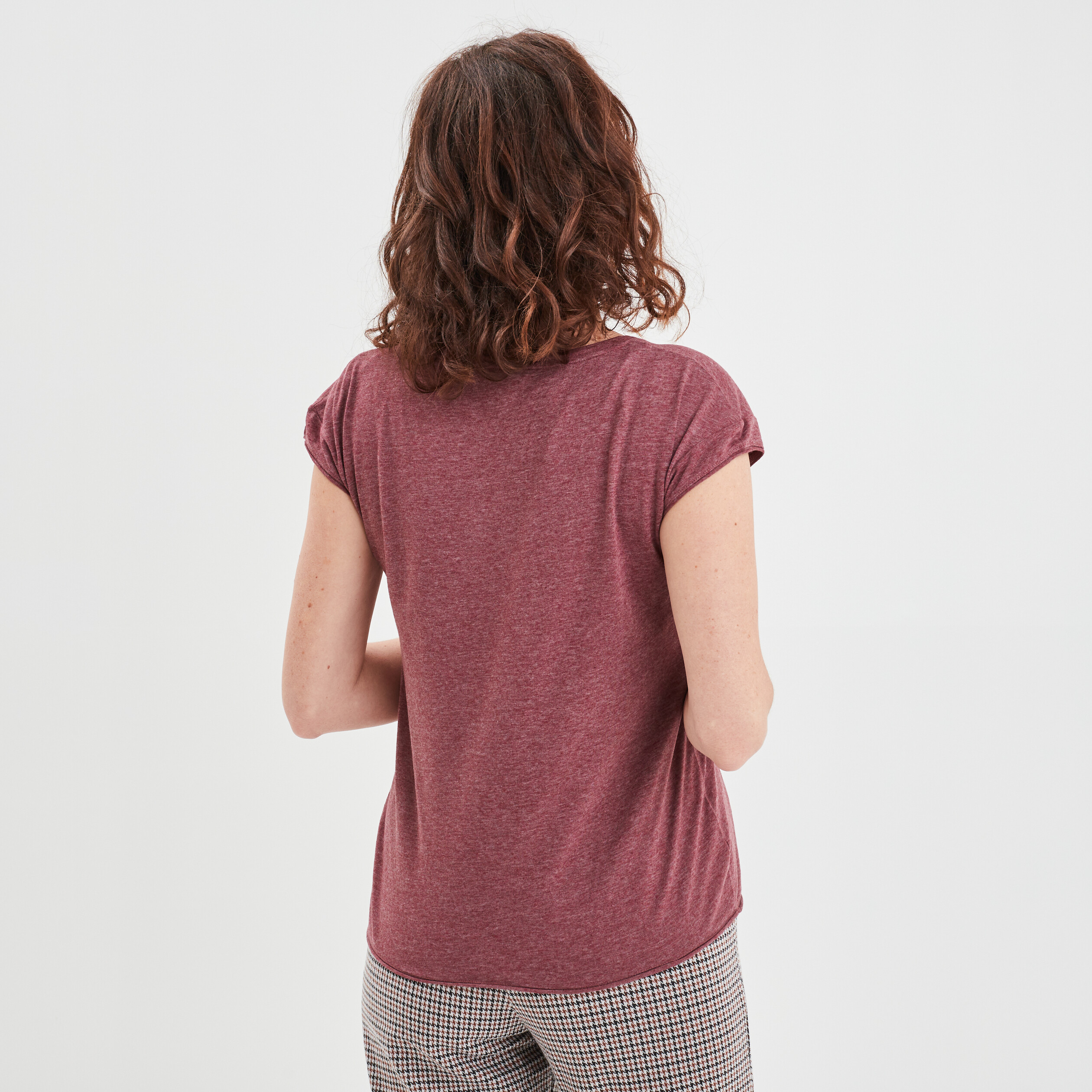 T-shirt col v poche poitrine Creeks bordeaux femme | La Halle
