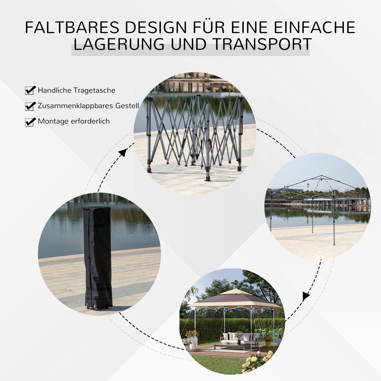 Outsunny Faltpavillon Pop-Up-Zelt Gartenpavillon Rollentasche Oxford-Gewebe 3,6 x 3,6 m Dunkelbraun   khaki