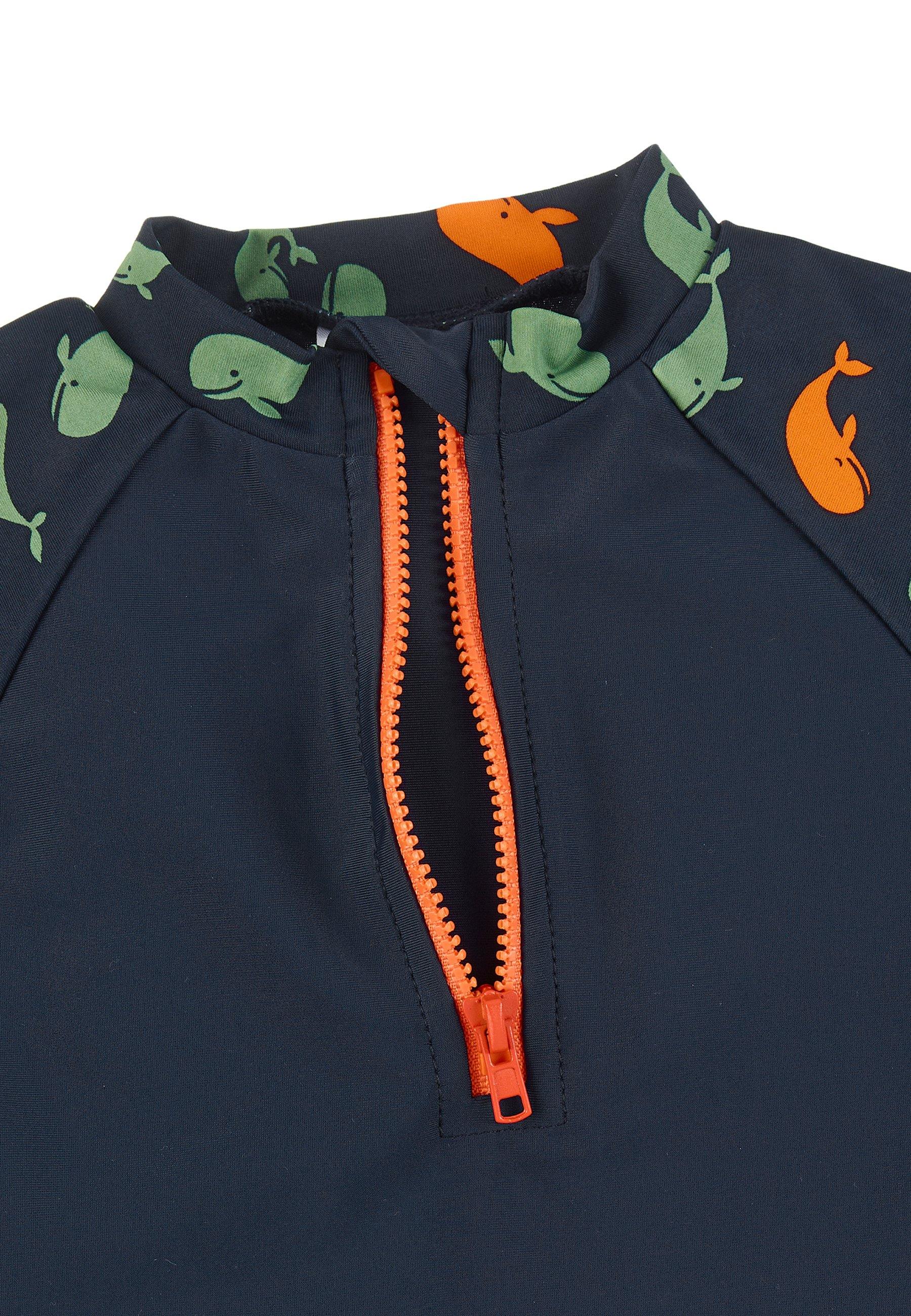 Kurzarm-Schwimmshirt in Marine mit Motiv Wale