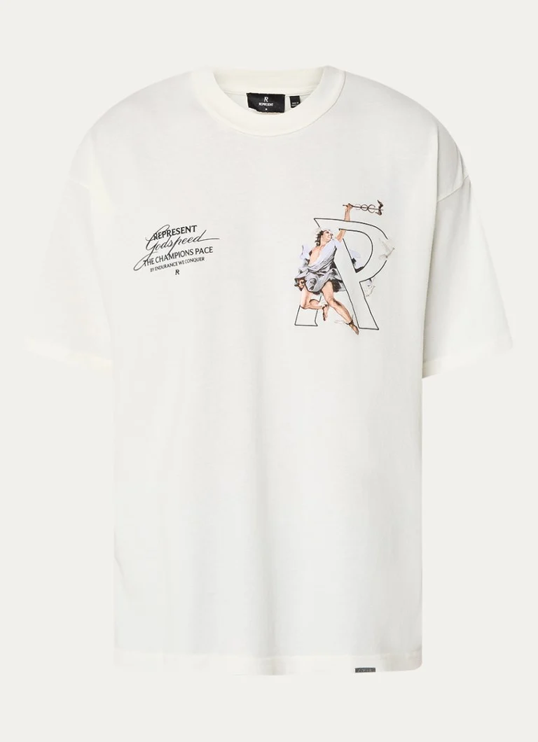 Prezintă un tricou Hermes cu logo și imprimeu pe spate.