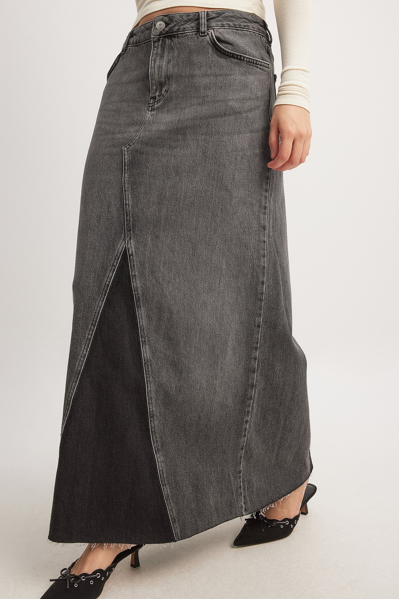 Panellierter Maxi-Jeansrock