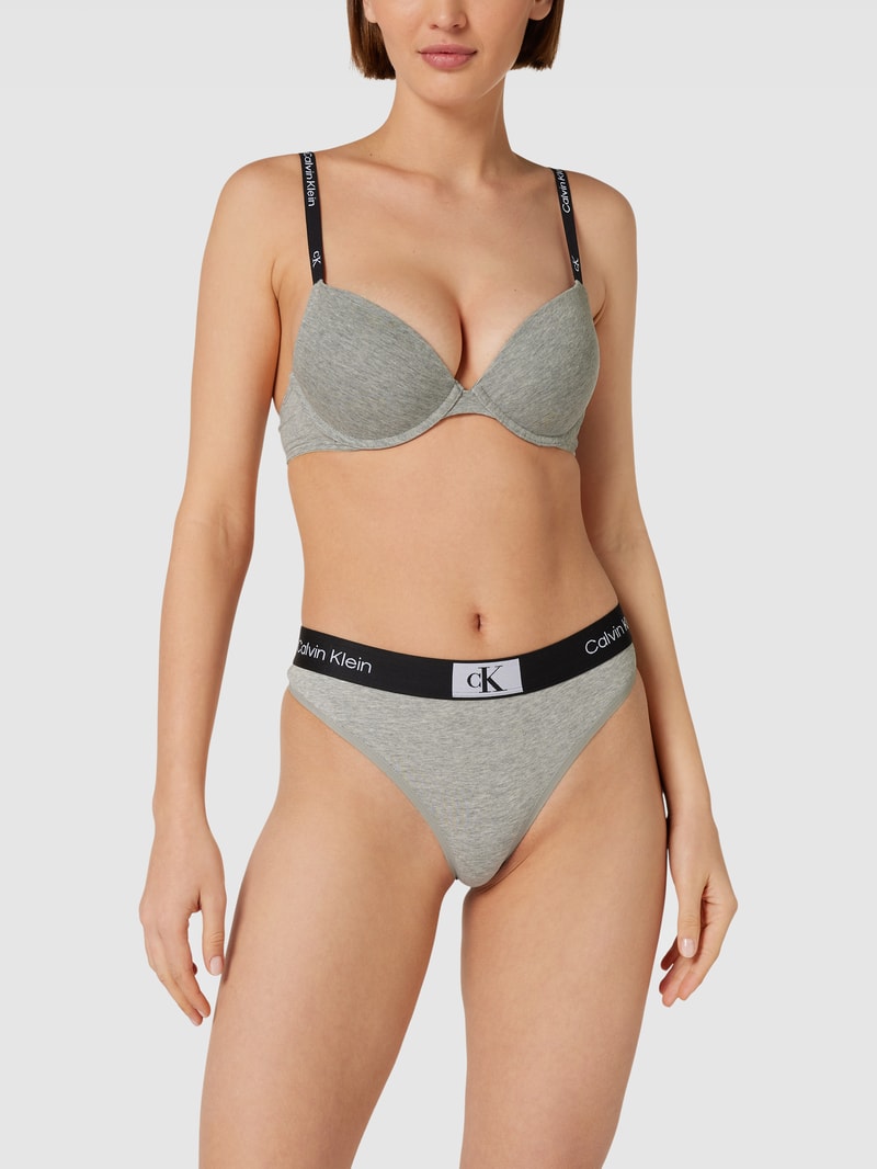 BH mit Label-Details Modell 'PUSH UP PLUNGE' in hellgrau meliert