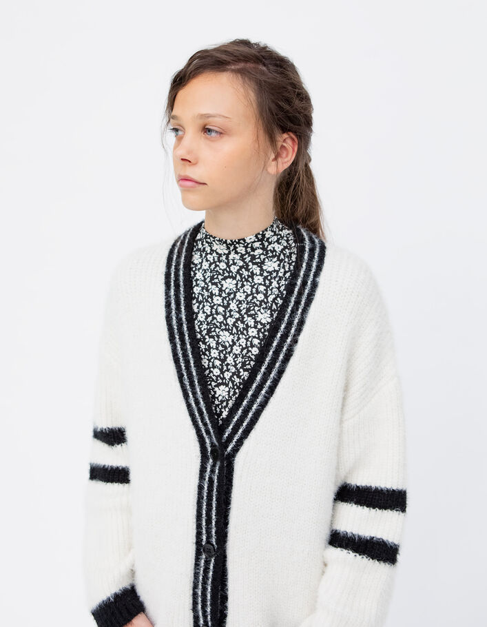 Cardigan long écru tricot poilu esprit Collège fille