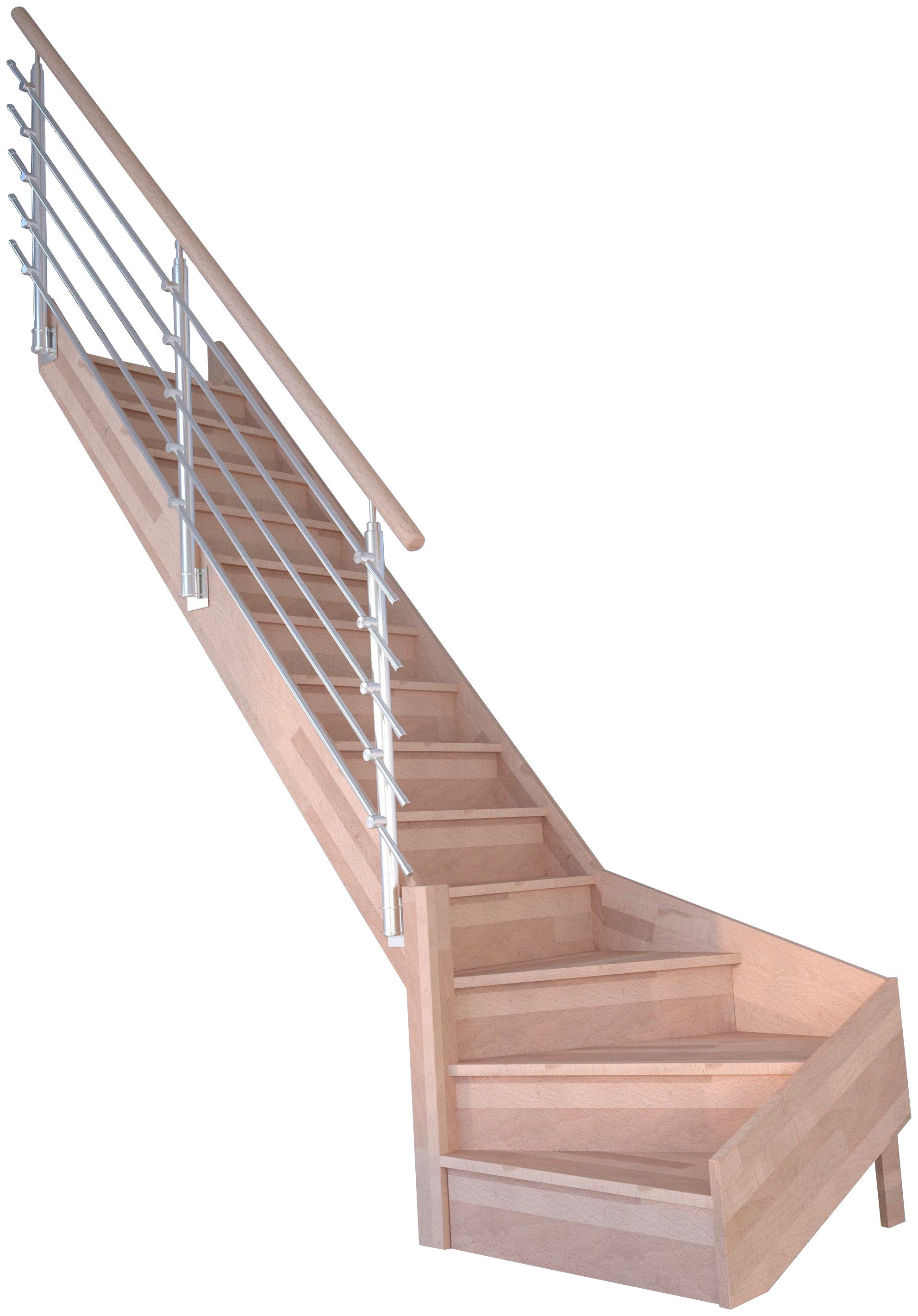 Starwood Raumspartreppe Rhodos, für Geschosshöhen bis 300 cm, Stufen geschlossen, gewendelt links, durchgehende Wangenteile, Design-Geländer Edelstahl