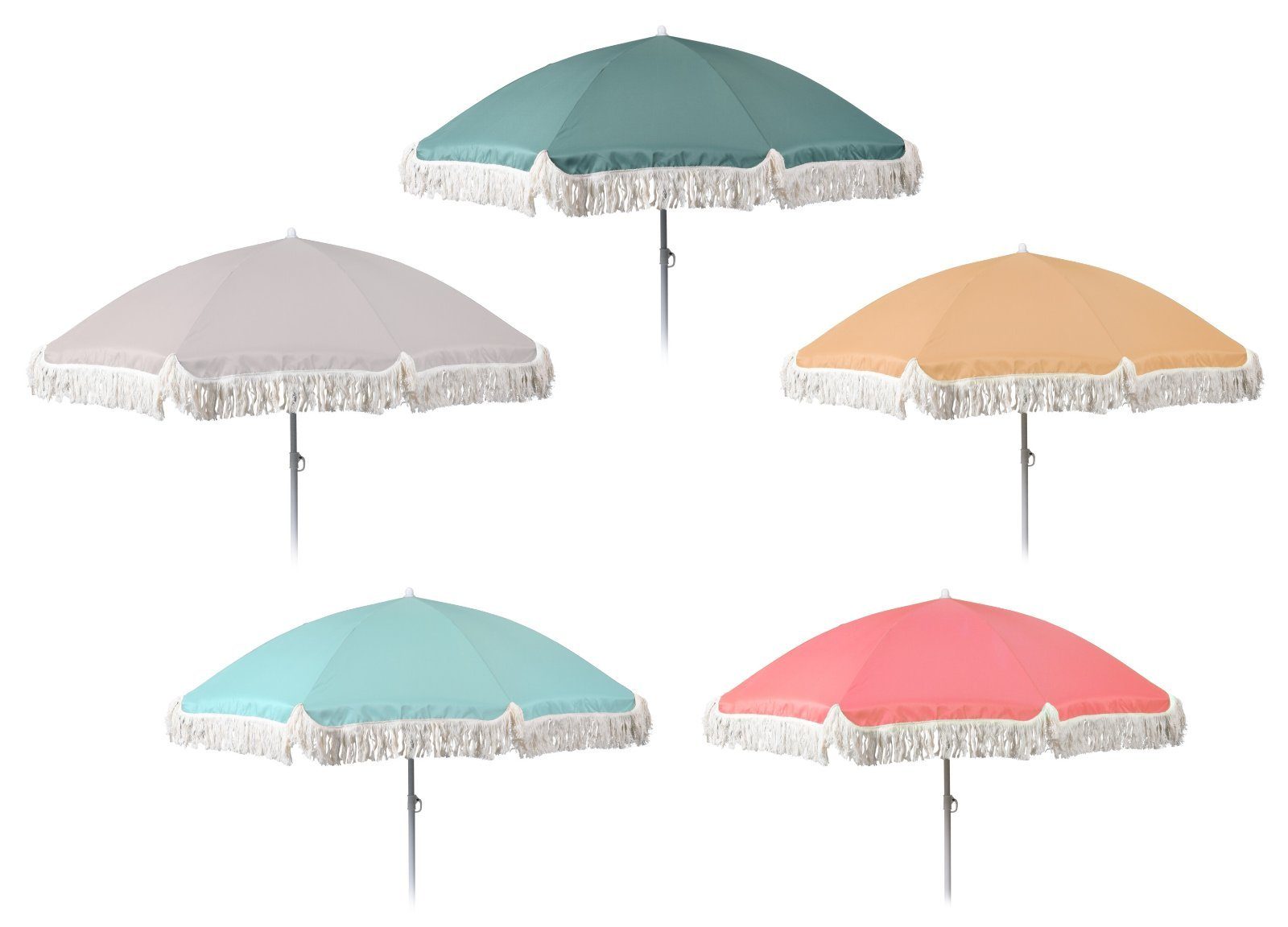 Meinposten Sonnenschirm Ø 155 cm Strandschirm mit Fransen UV-Schutz 30+ Balkonschirm Schirm, abknickbar