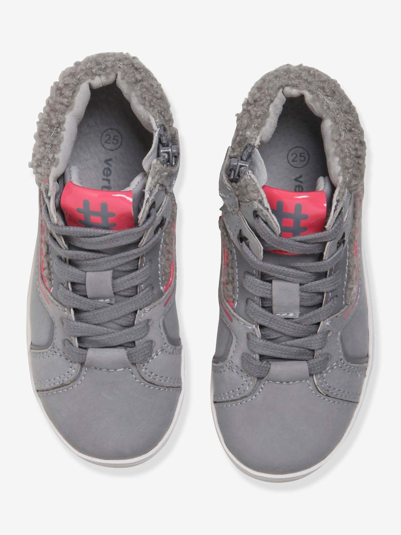 Baskets montantes zippées + lacets fille en cuir gris